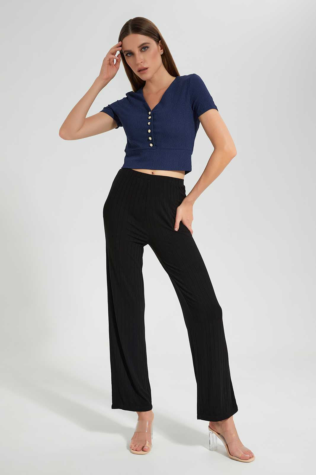 Redtag-Assorted-Button-Front-Blouse-Category:Blouses,-Colour:Navy,-Deals:New-In,-Filter:Women's-Clothing,-LEC,-LEC-Blouses,-New-In-LEC,-Non-Sale,-Section:Women,-W22O-Women's-