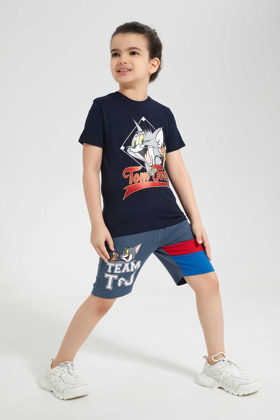 Redtag-Navy-Tom-and-Jerry-Print-Elasticated-Waist-Shorts-BOY-Shorts,-Category:Shorts,-CHR,-Colour:Navy,-Deals:New-In,-Filter:Boys-(2-to-8-Yrs),-New-In-BOY-APL,-Non-Sale,-Section:Boys-(0-to-14Yrs),-TBL,-W22O-Boys-2 to 8 Years