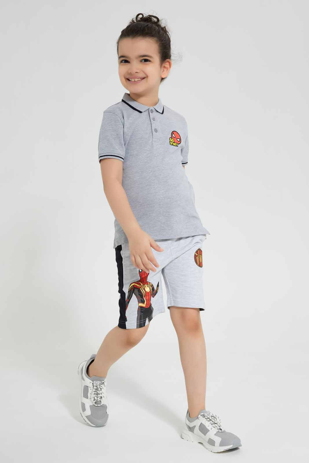 Redtag-Grey-Spiderman-No-Way-Home-Print-Elasticated-Waist-Shorts-BOY-Shorts,-Category:Shorts,-CHR,-Colour:Grey,-Deals:New-In,-Filter:Boys-(2-to-8-Yrs),-New-In-BOY-APL,-Non-Sale,-Section:Boys-(0-to-14Yrs),-TBL,-W22O-Boys-2 to 8 Years