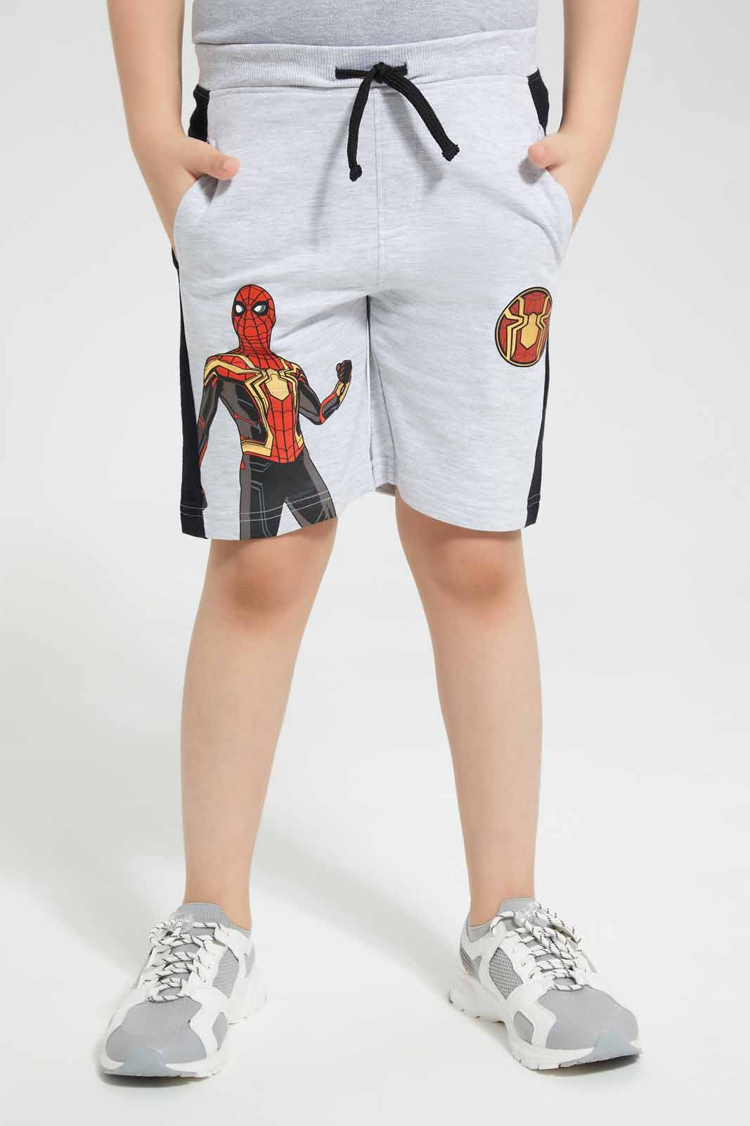 Redtag-Grey-Spiderman-No-Way-Home-Print-Elasticated-Waist-Shorts-BOY-Shorts,-Category:Shorts,-CHR,-Colour:Grey,-Deals:New-In,-Filter:Boys-(2-to-8-Yrs),-New-In-BOY-APL,-Non-Sale,-Section:Boys-(0-to-14Yrs),-TBL,-W22O-Boys-2 to 8 Years