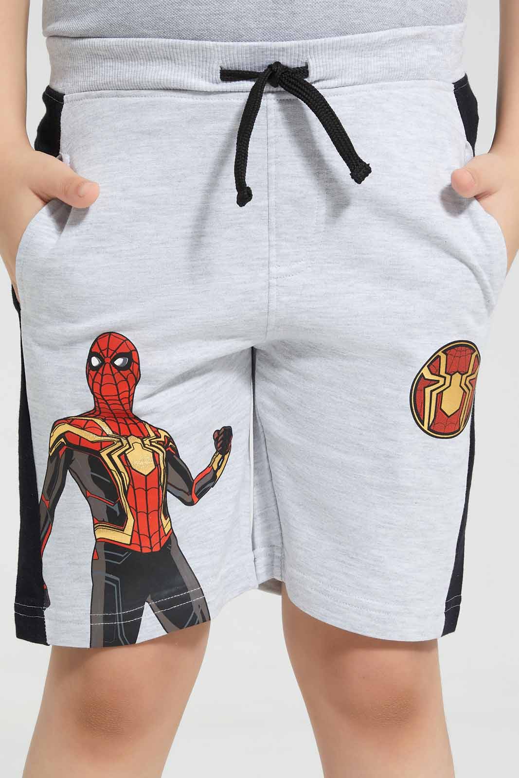 Redtag-Grey-Spiderman-No-Way-Home-Print-Elasticated-Waist-Shorts-BOY-Shorts,-Category:Shorts,-CHR,-Colour:Grey,-Deals:New-In,-Filter:Boys-(2-to-8-Yrs),-New-In-BOY-APL,-Non-Sale,-Section:Boys-(0-to-14Yrs),-TBL,-W22O-Boys-2 to 8 Years