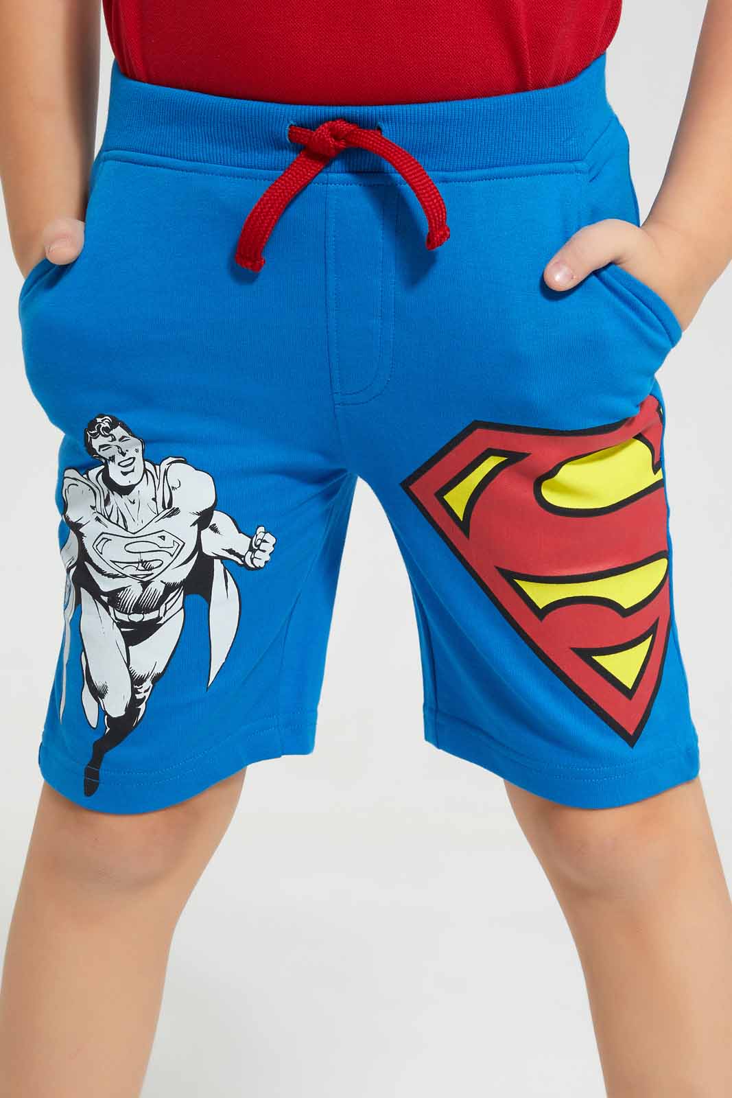 Redtag-Blue-Superman-Print-Elasticated-Waist-Shorts-BOY-Shorts,-Category:Shorts,-CHR,-Colour:Blue,-Deals:New-In,-Filter:Boys-(2-to-8-Yrs),-New-In-BOY-APL,-Non-Sale,-Section:Boys-(0-to-14Yrs),-TBL,-W22O-Boys-2 to 8 Years