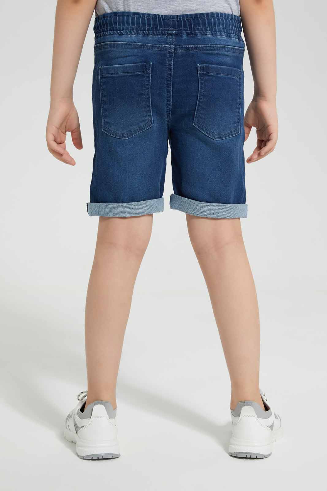 Redtag-Mid-Wash-Knit-Denim-Elasticated-Waist-Shorts-BOY-Shorts,-Category:Shorts,-Colour:Blue,-Deals:New-In,-Filter:Boys-(2-to-8-Yrs),-New-In-BOY-APL,-Non-Sale,-Section:Boys-(0-to-14Yrs),-TBL,-W22O-Boys-2 to 8 Years