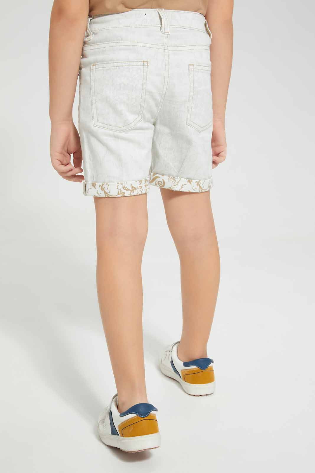 Redtag-White-Reverse-Printed-Denim-Short-BOY-Shorts,-Category:Shorts,-Colour:White,-Deals:New-In,-EID,-Filter:Boys-(2-to-8-Yrs),-New-In-BOY-APL,-Non-Sale,-Section:Boys-(0-to-14Yrs),-W22O-Boys-2 to 8 Years