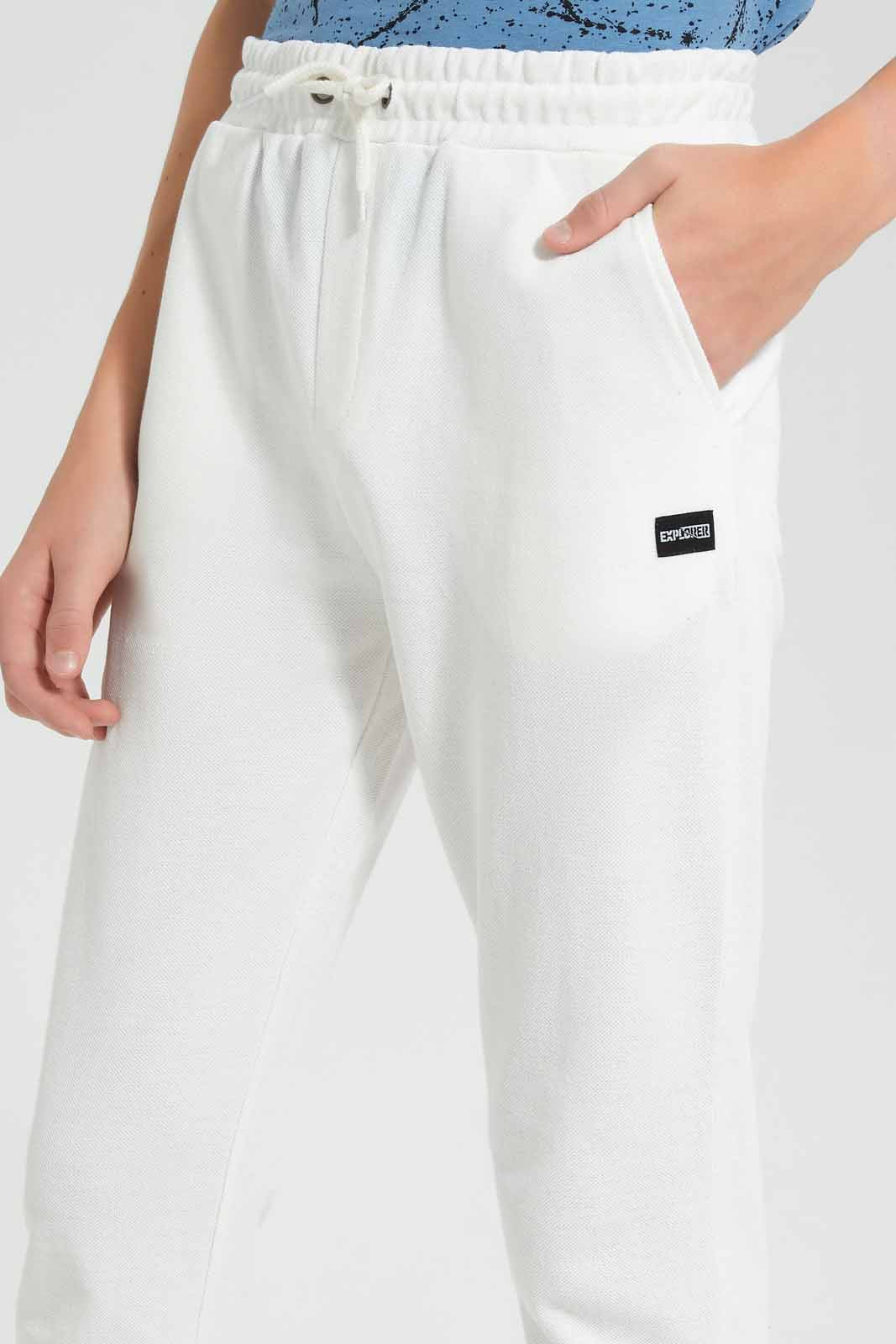 Redtag-White-Pique-Active-Pant-BSR-Joggers,-Category:Joggers,-Colour:White,-Deals:New-In,-Filter:Senior-Boys-(9-to-14-Yrs),-New-In-BSR-APL,-Non-Sale,-Section:Boys-(0-to-14Yrs),-VLM,-W22O-Senior-Boys-9 to 14 Years
