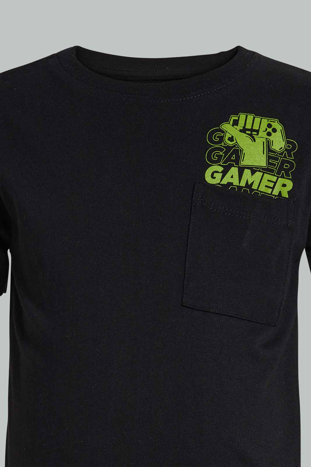 Redtag-Black-Gamer-Print-Pocket-SS-T-Shirt-BOY-T-Shirts,-Category:T-Shirts,-Colour:Black,-Deals:New-In,-Filter:Boys-(2-to-8-Yrs),-New-In-BOY-APL,-Non-Sale,-Section:Boys-(0-to-14Yrs),-TBL,-W22O-Boys-2 to 8 Years
