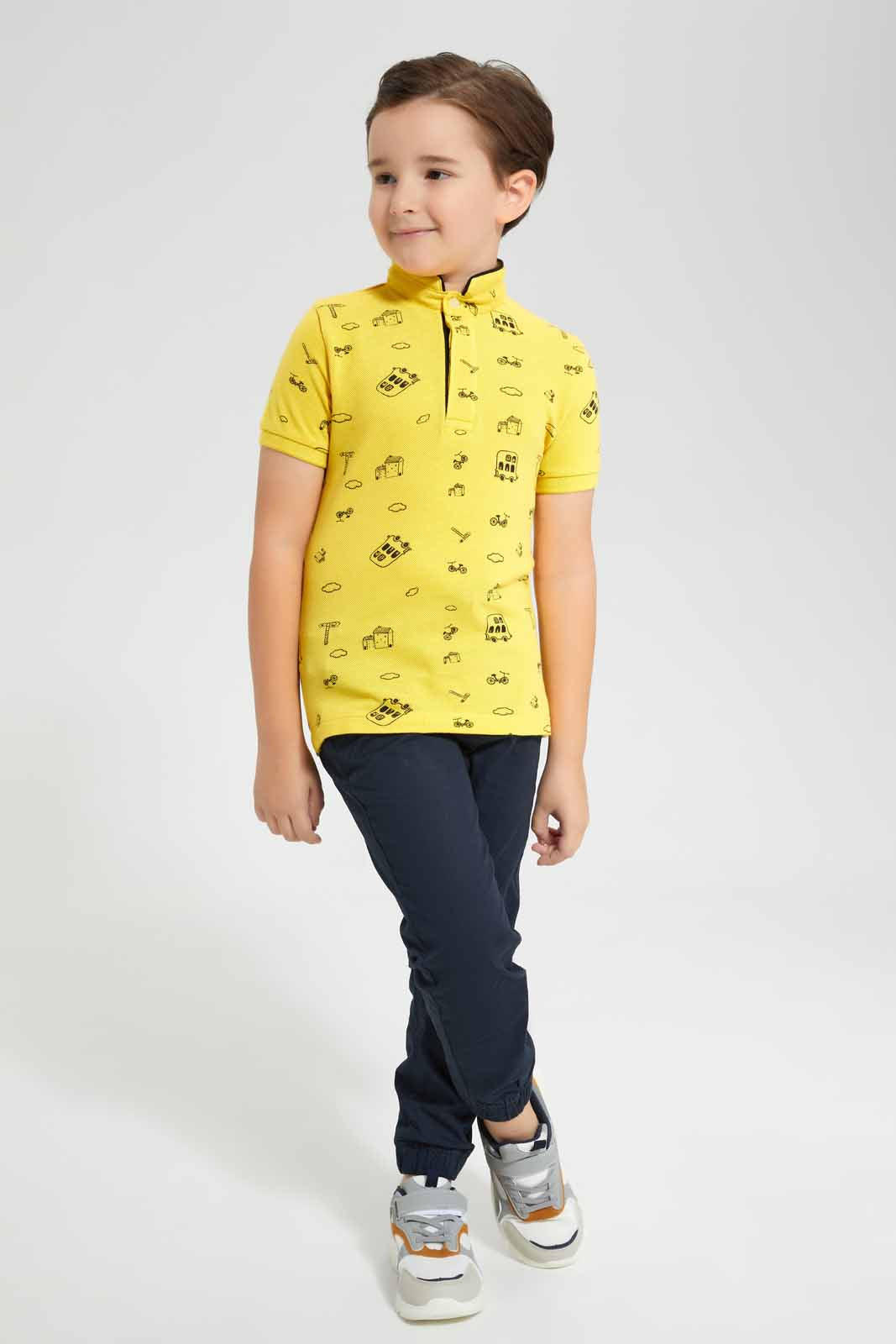 Redtag-Yellow-Printed-Stand-up-Collar-Polo-T-Shirt-BOY-Polo-T-Shirts,-Category:Polo-T-Shirts,-Colour:Yellow,-Deals:New-In,-Filter:Boys-(2-to-8-Yrs),-New-In-BOY-APL,-Non-Sale,-Section:Boys-(0-to-14Yrs),-TBL,-W22O-Boys-2 to 8 Years