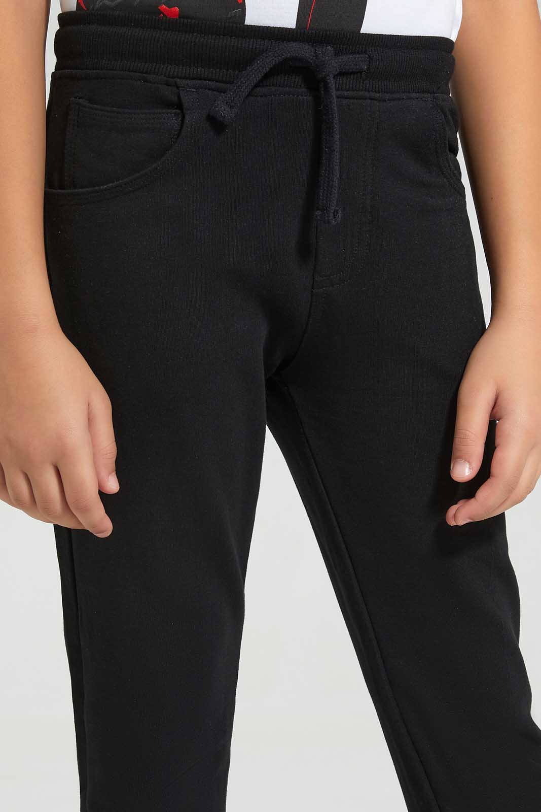 Redtag-Black-5-Pocket-Stretch-Terry-Pants-BOY-Joggers,-Category:Joggers,-Colour:Black,-Deals:New-In,-Filter:Boys-(2-to-8-Yrs),-New-In-BOY-APL,-Non-Sale,-Section:Boys-(0-to-14Yrs),-W22O-Boys-2 to 8 Years