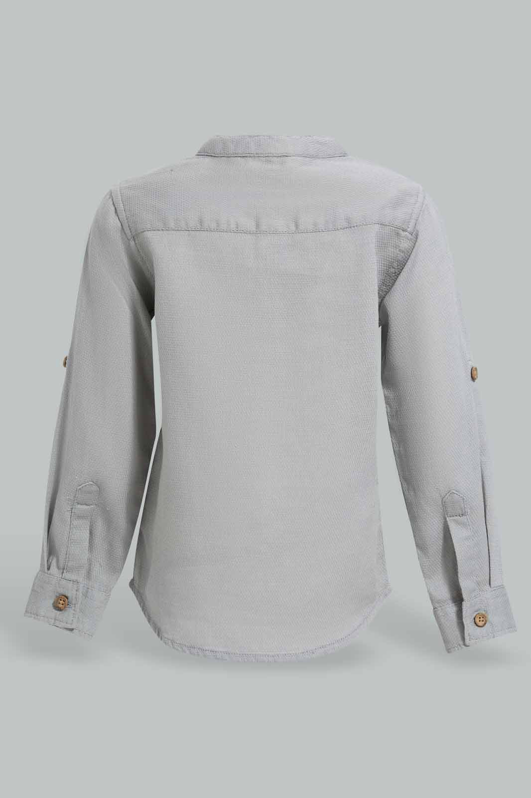 Redtag-Mid-Grey-Dobby-Mandain-Ls-Shirts-Category:Shirts,-Colour:Grey,-Deals:New-In,-EID,-Filter:Infant-Boys-(3-to-24-Mths),-INB-Shirts,-New-In-INB-APL,-Non-Sale,-Section:Boys-(0-to-14Yrs),-W22O-Infant-Boys-3 to 24 Months