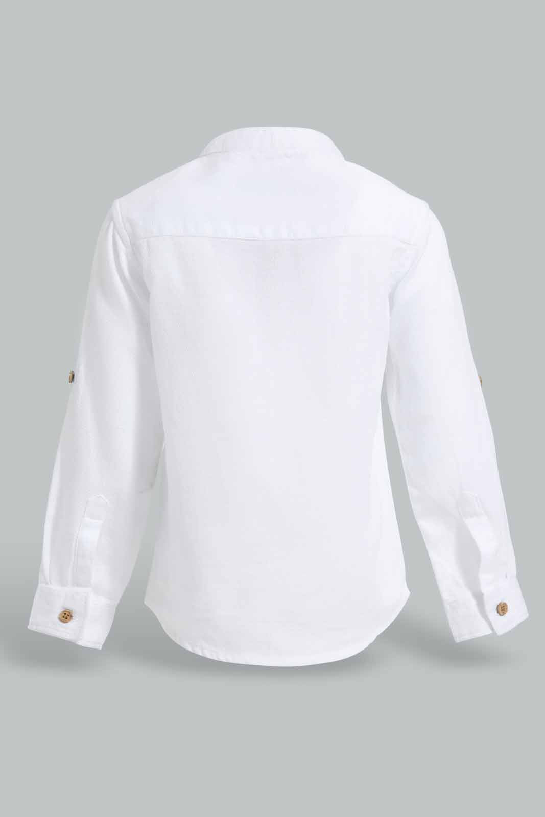 Redtag-White-Dobby-Mandain-Ls-Shirts-Category:Shirts,-Colour:White,-Deals:New-In,-EID,-Filter:Infant-Boys-(3-to-24-Mths),-INB-Shirts,-New-In-INB-APL,-Non-Sale,-Section:Boys-(0-to-14Yrs),-W22O-Infant-Boys-3 to 24 Months
