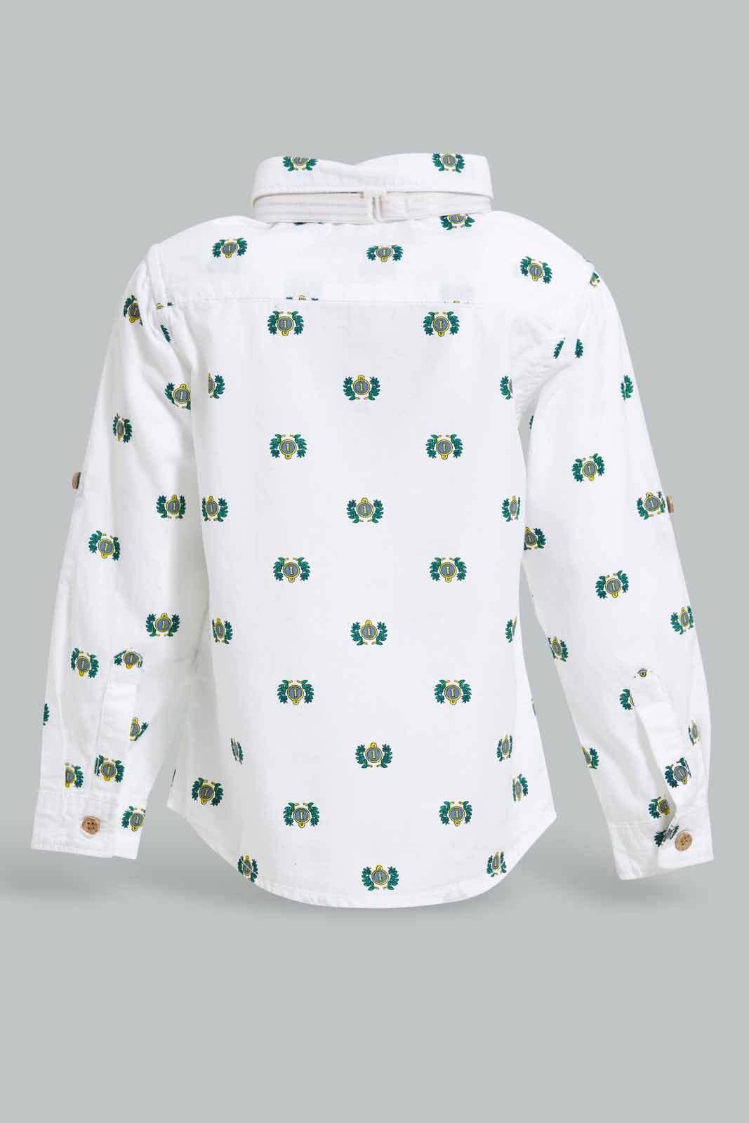 Redtag-White-Printed-Poplin-Ls-Shirts-With-Bow-Category:Shirts,-Colour:White,-Deals:New-In,-EID,-Filter:Infant-Boys-(3-to-24-Mths),-INB-Shirts,-New-In-INB-APL,-Non-Sale,-Section:Boys-(0-to-14Yrs),-W22O-Infant-Boys-3 to 24 Months