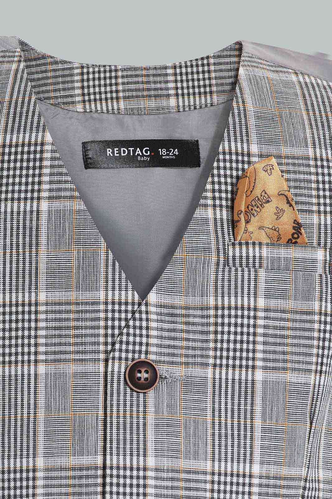 Redtag-Grey-Checks-Vestcoat-W/-Sku-Blue-L/S-Shirt-Category:Sets,-Colour:Grey,-Deals:New-In,-EID,-Filter:Infant-Boys-(3-to-24-Mths),-INB-Sets,-New-In-INB-APL,-Non-Sale,-Section:Boys-(0-to-14Yrs),-W22O-Infant-Boys-3 to 24 Months