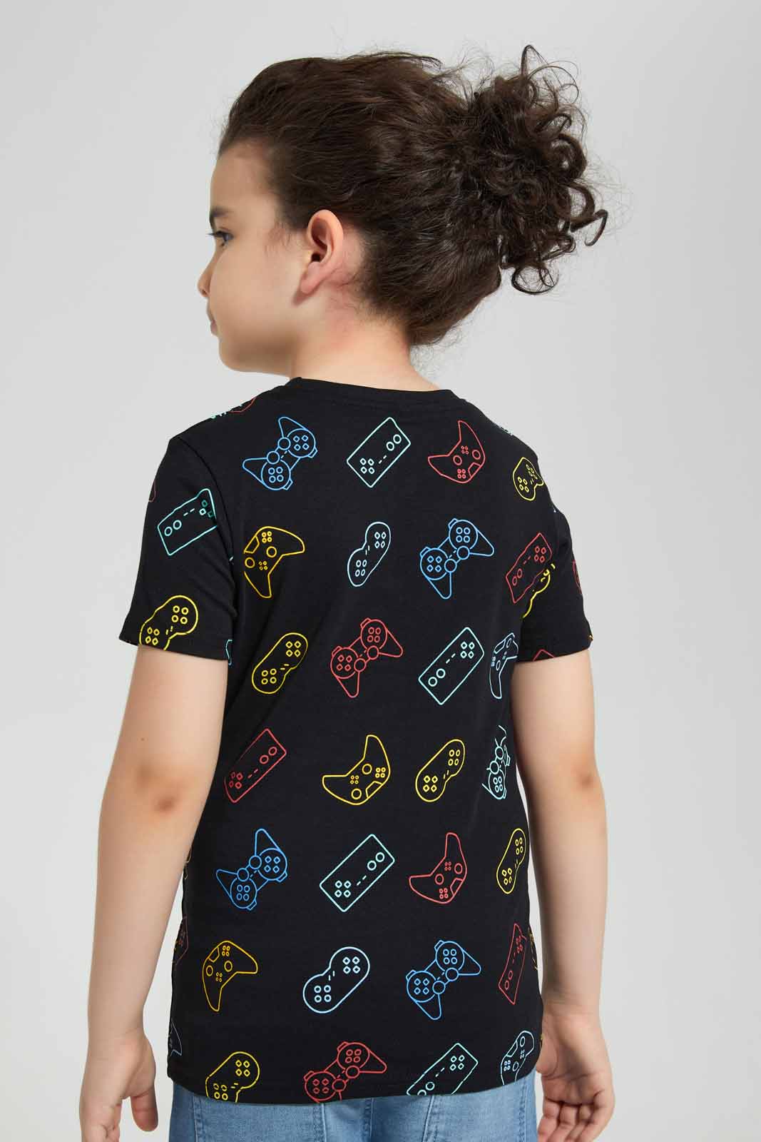Redtag-Black-Gaming-Printed-SS-T-Shirt-BOY-T-Shirts,-Category:T-Shirts,-Colour:Black,-Deals:New-In,-Filter:Boys-(2-to-8-Yrs),-New-In-BOY-APL,-Non-Sale,-Section:Boys-(0-to-14Yrs),-TBL,-W22O-Boys-2 to 8 Years