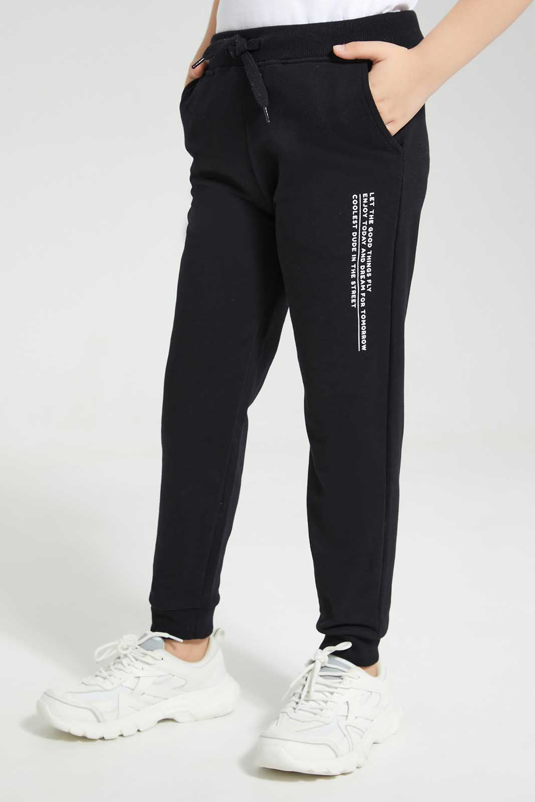 Redtag-Black-Jogpant-With-Print-BOY-Joggers,-Category:Joggers,-Colour:Black,-Deals:New-In,-Filter:Boys-(2-to-8-Yrs),-New-In-BOY-APL,-Non-Sale,-Section:Boys-(0-to-14Yrs),-TBL,-W22O-Boys-2 to 8 Years