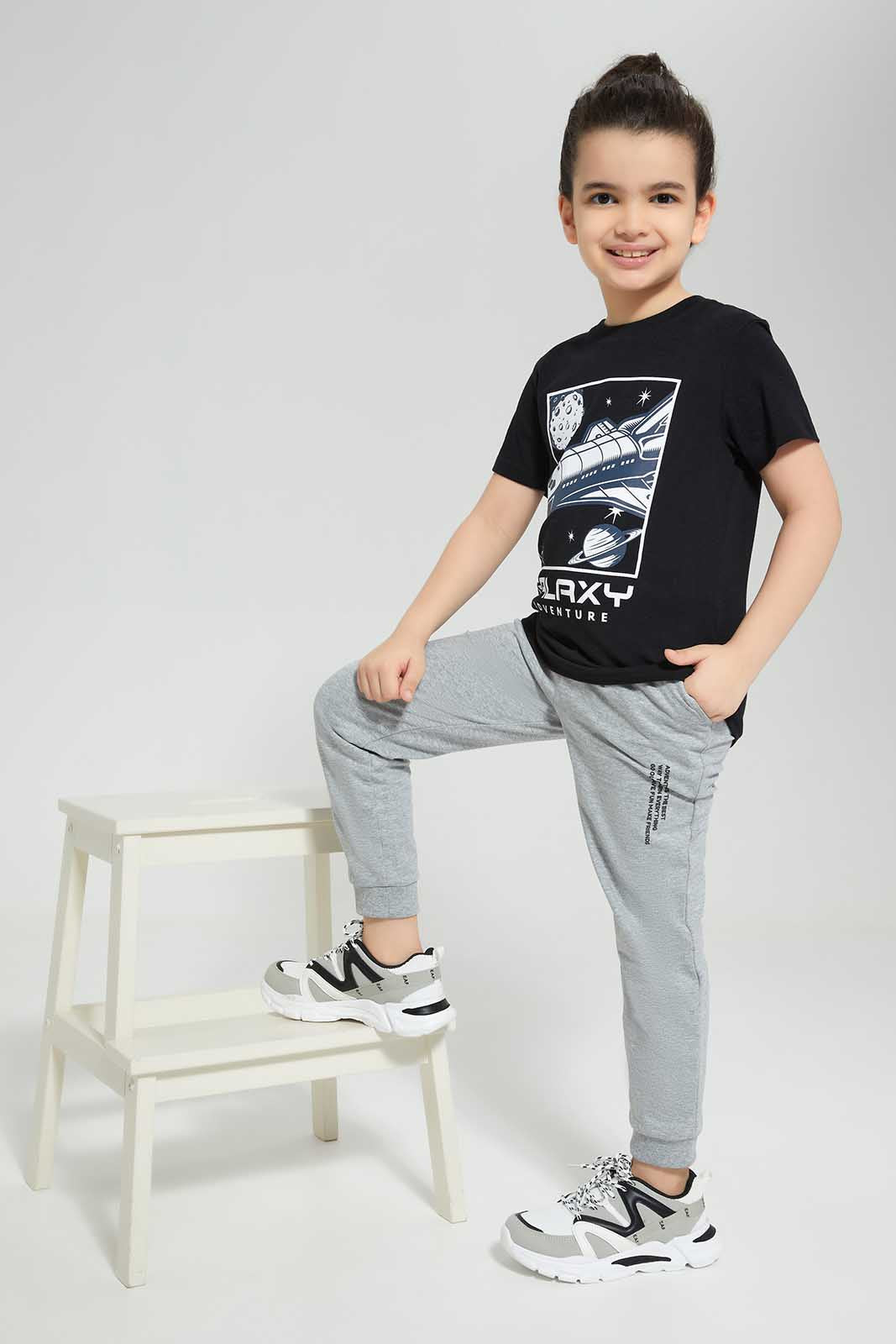 Redtag-Grey-Marl-Jogpant-With-Print-BOY-Joggers,-Category:Joggers,-Colour:Grey,-Deals:New-In,-Filter:Boys-(2-to-8-Yrs),-New-In-BOY-APL,-Non-Sale,-Section:Boys-(0-to-14Yrs),-TBL,-W22O-Boys-2 to 8 Years