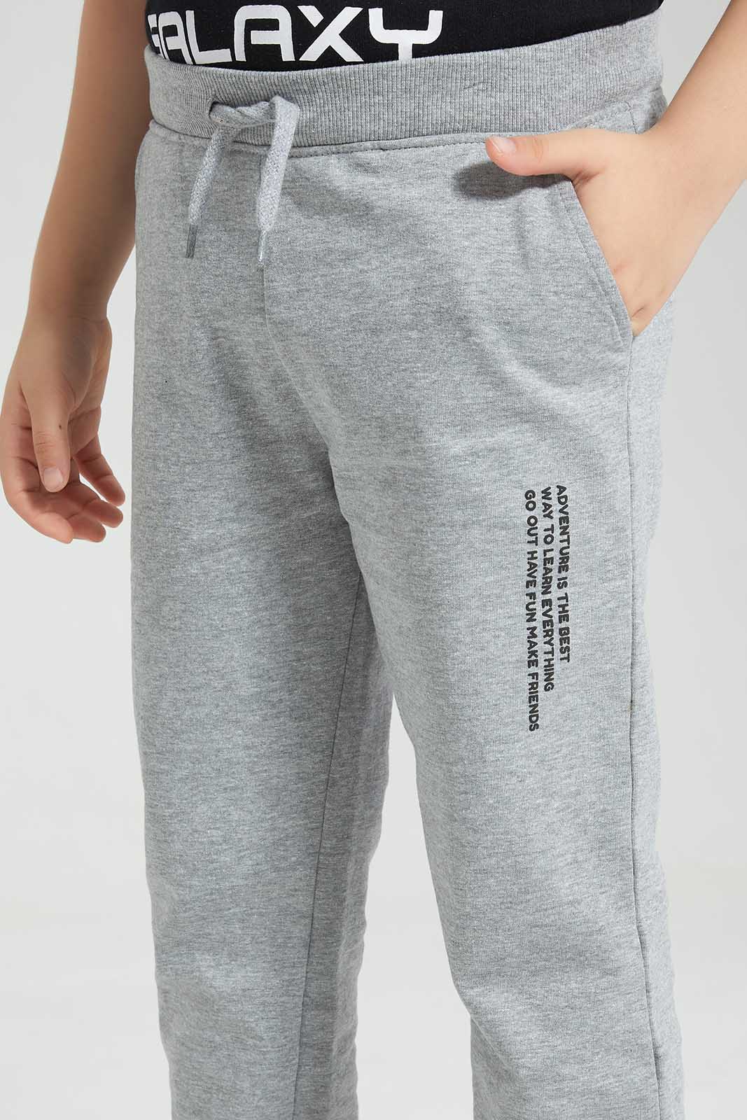 Redtag-Grey-Marl-Jogpant-With-Print-BOY-Joggers,-Category:Joggers,-Colour:Grey,-Deals:New-In,-Filter:Boys-(2-to-8-Yrs),-New-In-BOY-APL,-Non-Sale,-Section:Boys-(0-to-14Yrs),-TBL,-W22O-Boys-2 to 8 Years