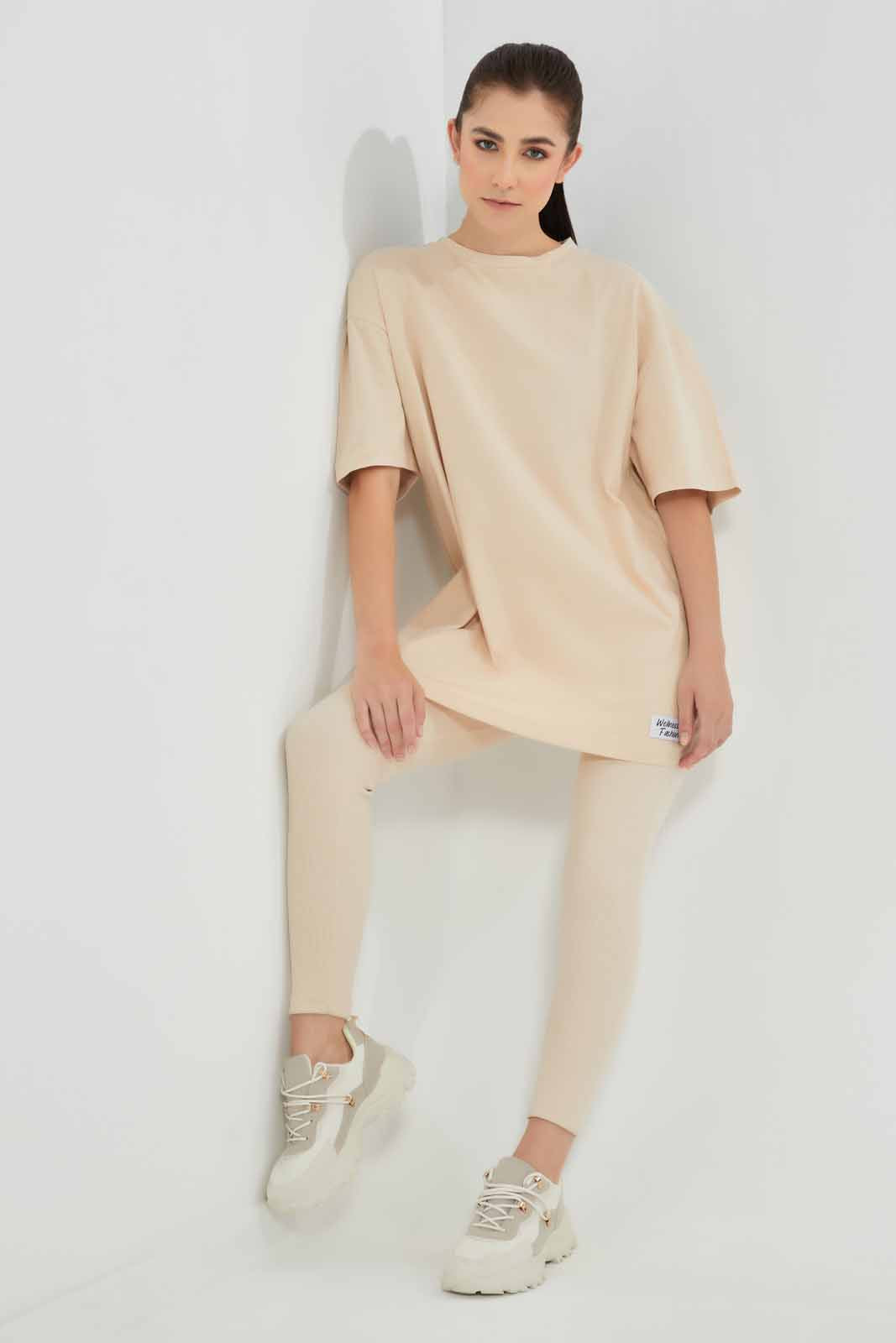 Redtag-Nude-BCI-Oversize-Printed-T-Shirt-Category:T-Shirts,-Colour:Beige,-Deals:New-In,-Filter:Women's-Clothing,-New-In-Women,-Non-Sale,-Section:Women,-W22O,-Women-T-Shirts-Women's-