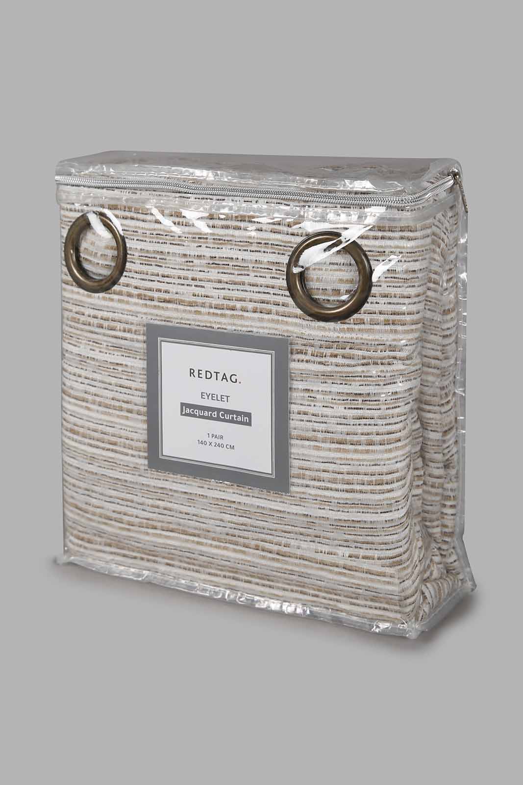 Redtag-Beige-2-Piece-Stripe-Jacquard-Curtain-Without-Lining-Category:Curtains,-Colour:Beige,-Deals:New-In,-Filter:Home-Bedroom,-HMW-BED-Curtains,-New-In-HMW-BED,-Non-Sale,-Section:Homewares,-W22A-Home-Bedroom-