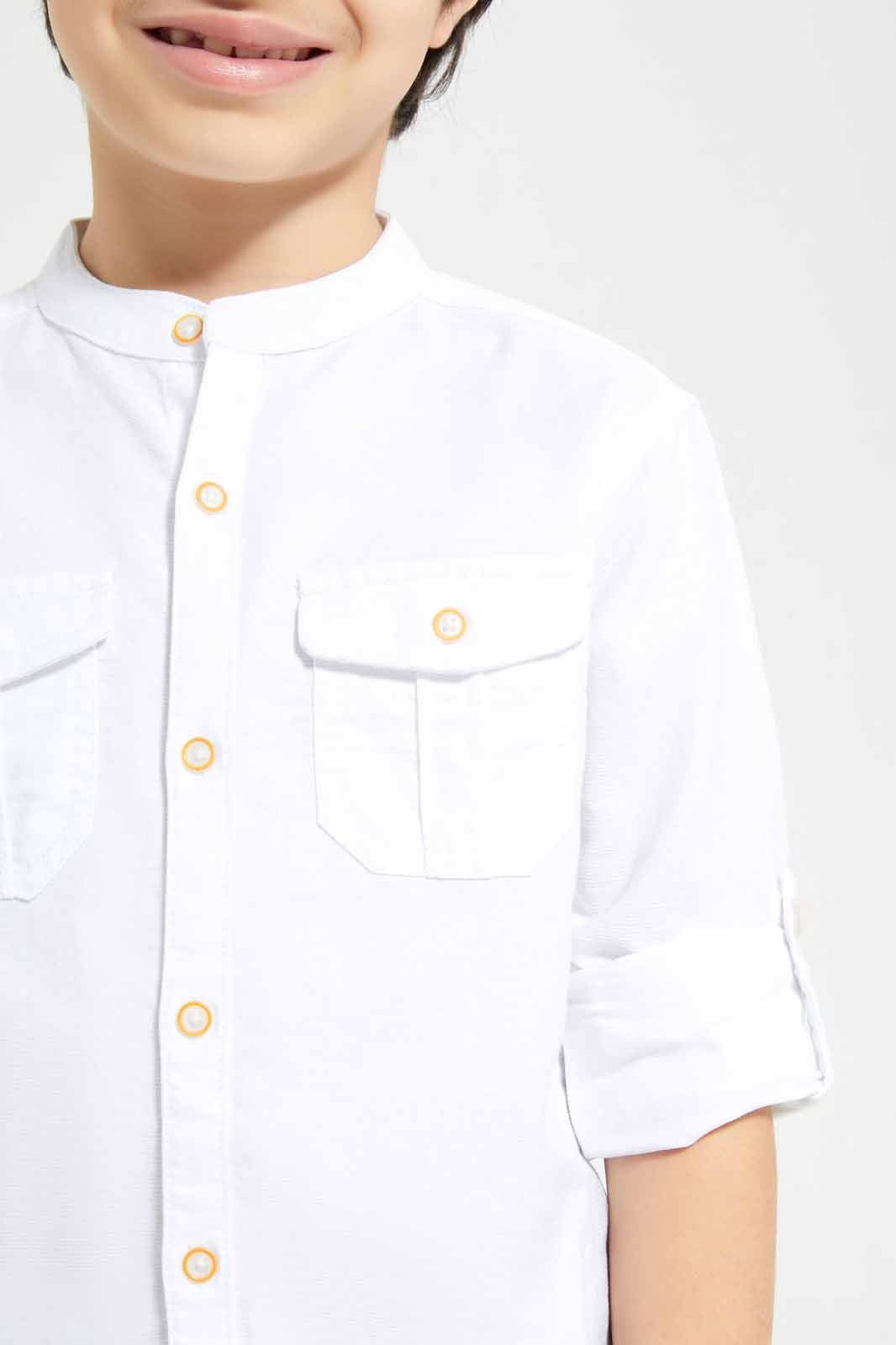 White Mandarin Shirt For Boys