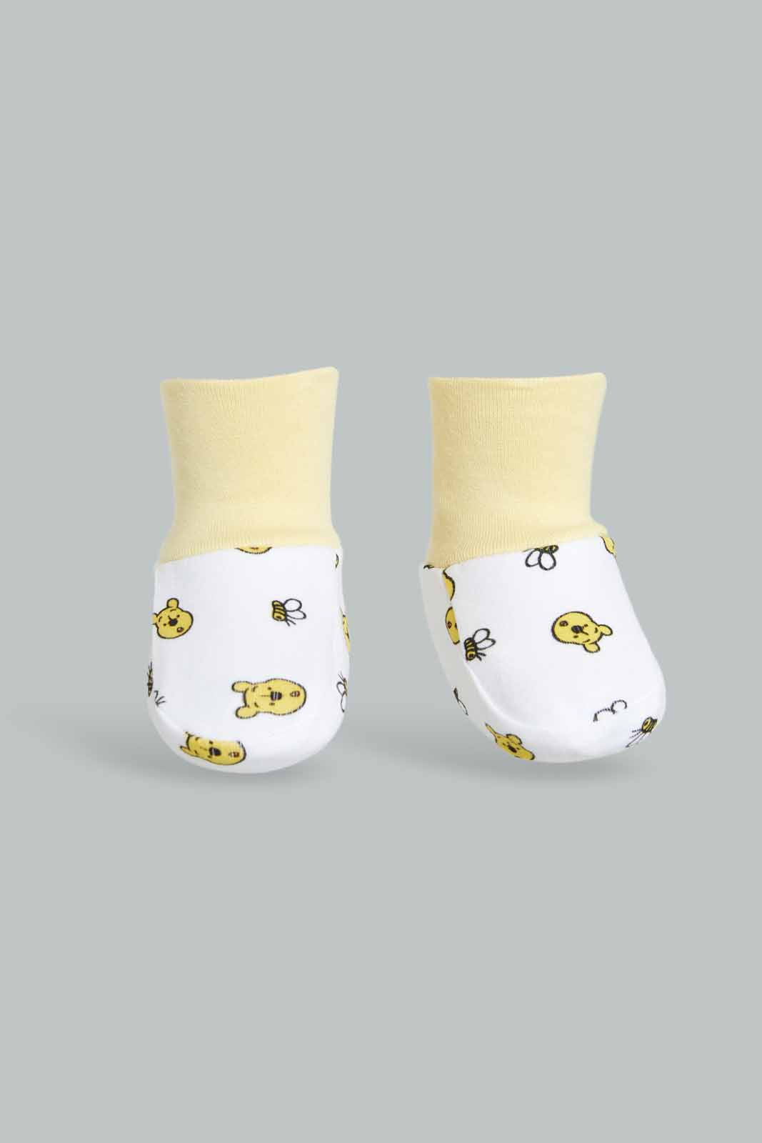 Redtag-Yellow-Winnie-The-Pooh-Mittiens-&-Booties-Set-Category:Booties,-CHR,-Colour:Yellow,-Deals:New-In,-Filter:Baby-(0-to-12-Mths),-NBB-Booties,-New-In-NBB-APL,-Non-Sale,-Section:Boys-(0-to-14Yrs),-W22O-Baby-0 to 12 Months