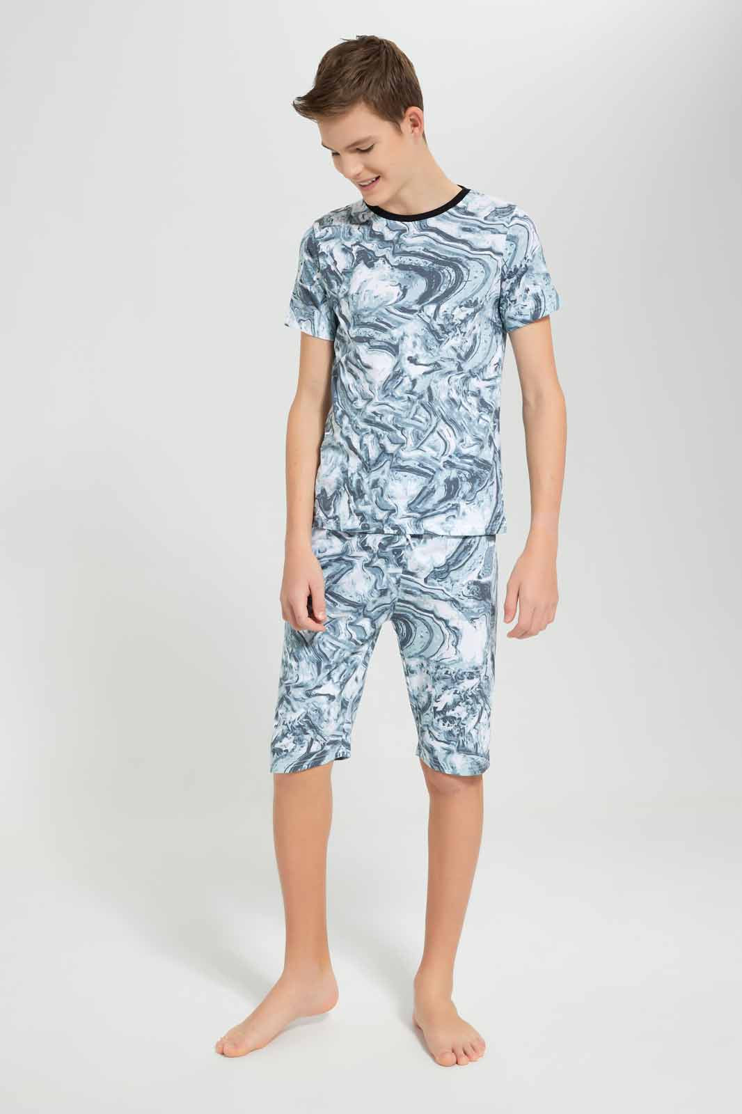 Redtag-White-Marble-Nightsuit-BSR-Pyjama-Sets,-Category:Pyjama-Sets,-CHR,-Colour:White,-Deals:New-In,-Filter:Senior-Boys-(9-to-14-Yrs),-New-In-BSR-APL,-Non-Sale,-Section:Boys-(0-to-14Yrs),-W22O-Senior-Boys-9 to 14 Years
