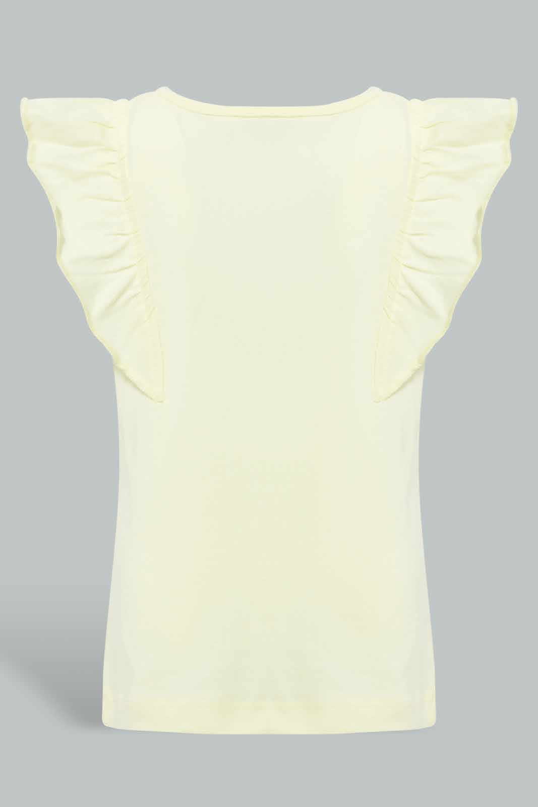 Redtag-Yellow-Frilled-Sleeves-Solid-T-Shirt-Category:T-Shirts,-Colour:Yellow,-Deals:New-In,-Filter:Infant-Girls-(3-to-24-Mths),-ING-T-Shirts,-New-In-ING-APL,-Non-Sale,-Section:Girls-(0-to-14Yrs),-TBL,-W22O-Infant-Girls-3 to 24 Months