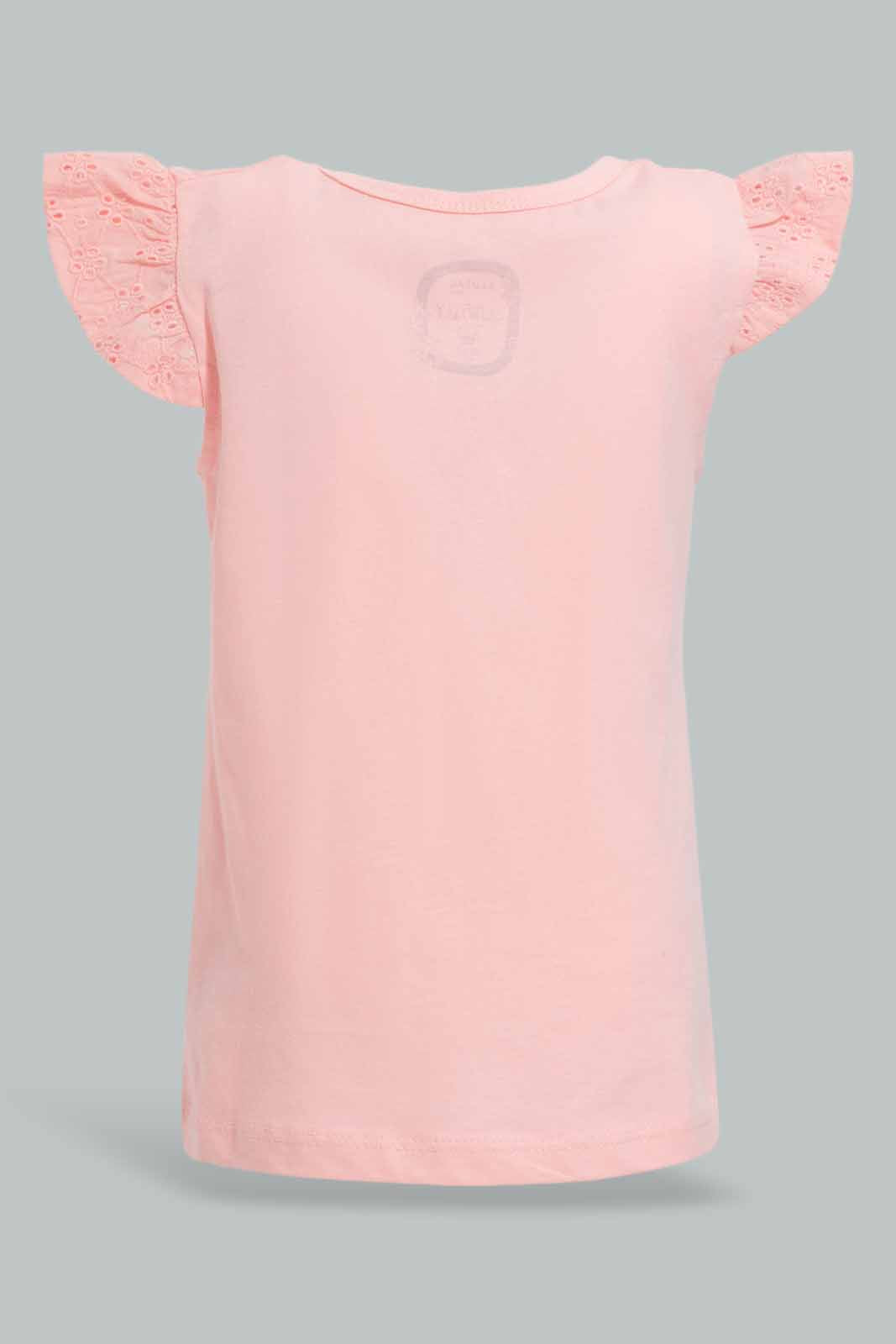 Redtag-Pink-Schiffly-Slvs-Placement-Print-Jersey-Top-Category:Blouses,-Colour:Apricot,-Deals:New-In,-Filter:Infant-Girls-(3-to-24-Mths),-ING-Blouses,-New-In-ING-APL,-Non-Sale,-Section:Girls-(0-to-14Yrs),-TBL,-W22O-Infant-Girls-3 to 24 Months