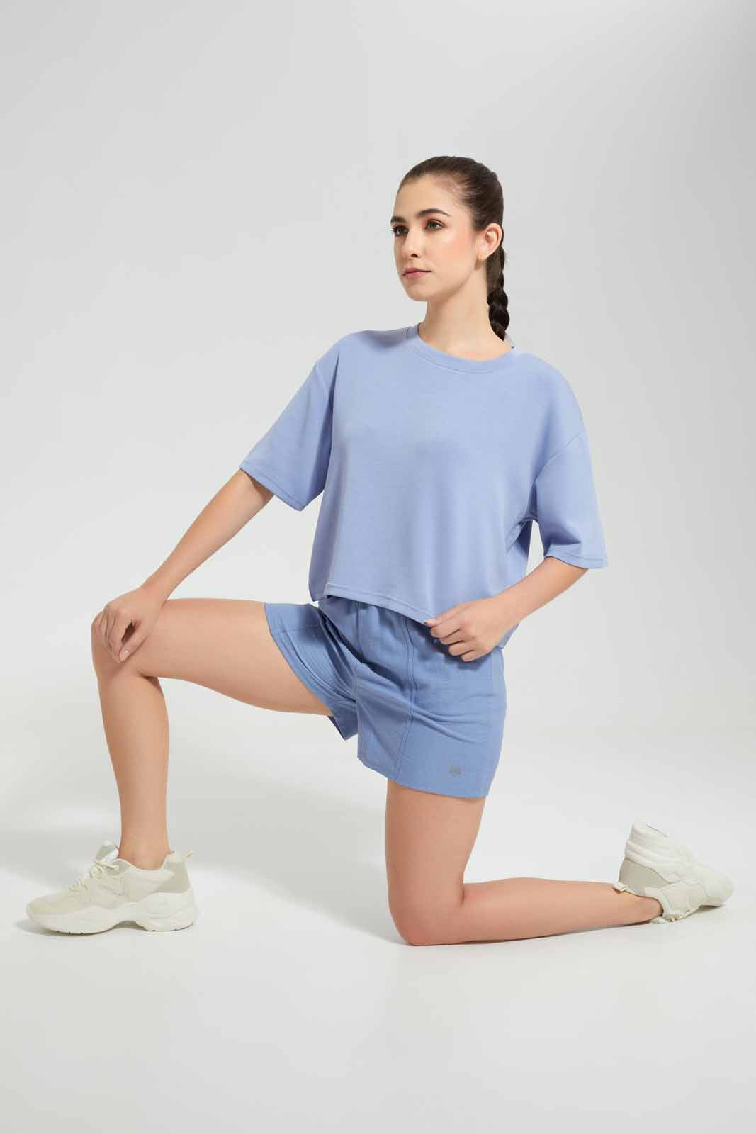Redtag-Blue-Short-sleeve-Boxy-Fit-Sweatshirts-Category:Sweatshirts,-Colour:Blue,-Deals:New-In,-Filter:Women's-Clothing,-New-In-Women-APL,-Non-Sale,-Section:Women,-W22O,-Women-Sweatshirts-Women's-