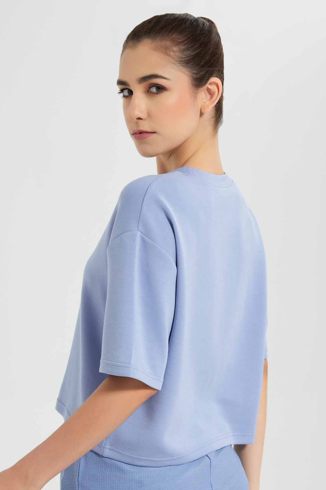 Redtag-Blue-Short-sleeve-Boxy-Fit-Sweatshirts-Category:Sweatshirts,-Colour:Blue,-Deals:New-In,-Filter:Women's-Clothing,-New-In-Women-APL,-Non-Sale,-Section:Women,-W22O,-Women-Sweatshirts-Women's-