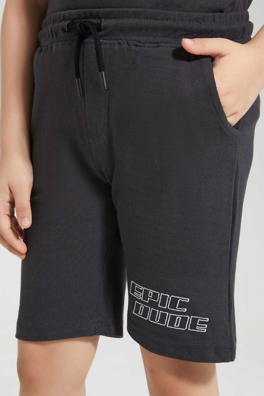Redtag-Black-Print-Elasticated-Waist-Shorts-BOY-Shorts,-Category:Shorts,-Colour:Black,-Deals:New-In,-Filter:Boys-(2-to-8-Yrs),-New-In-BOY,-Non-Sale,-Section:Boys-(0-to-14Yrs),-TBL,-W22O-Boys-2 to 8 Years