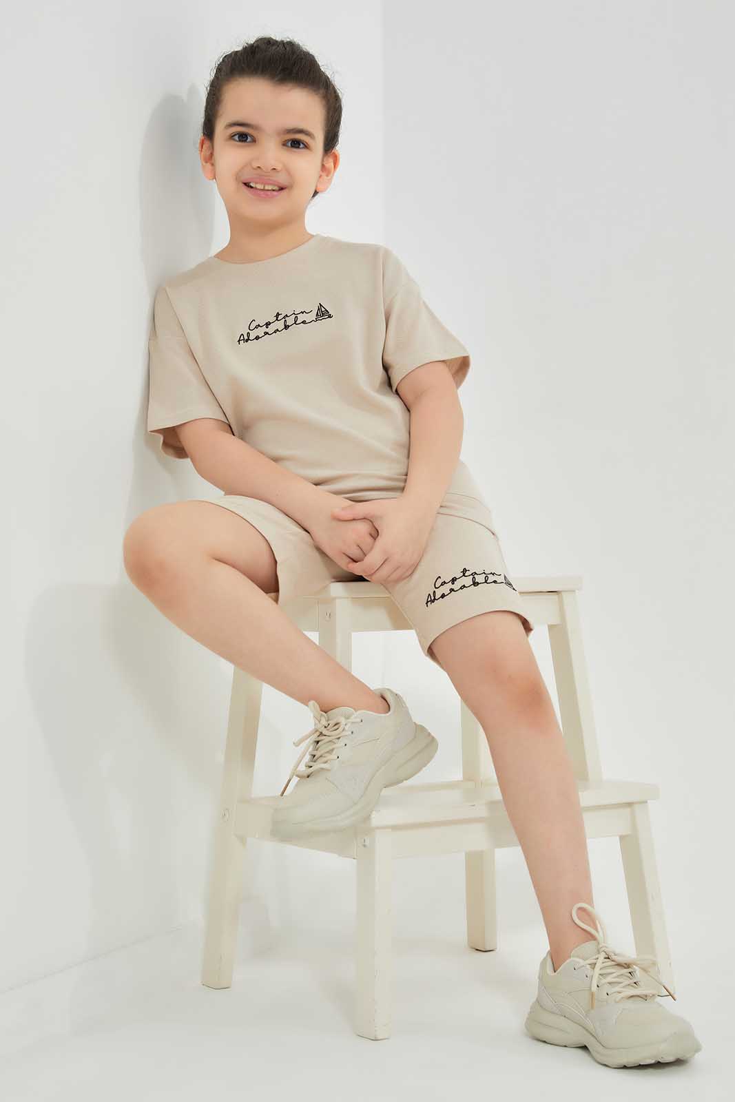 Redtag-Beige-Print-Elasticated-Waist-Shorts-BOY-Shorts,-Category:Shorts,-Colour:Beige,-Deals:New-In,-Filter:Boys-(2-to-8-Yrs),-New-In-BOY,-Non-Sale,-Section:Boys-(0-to-14Yrs),-TBL,-W22O-Boys-2 to 8 Years