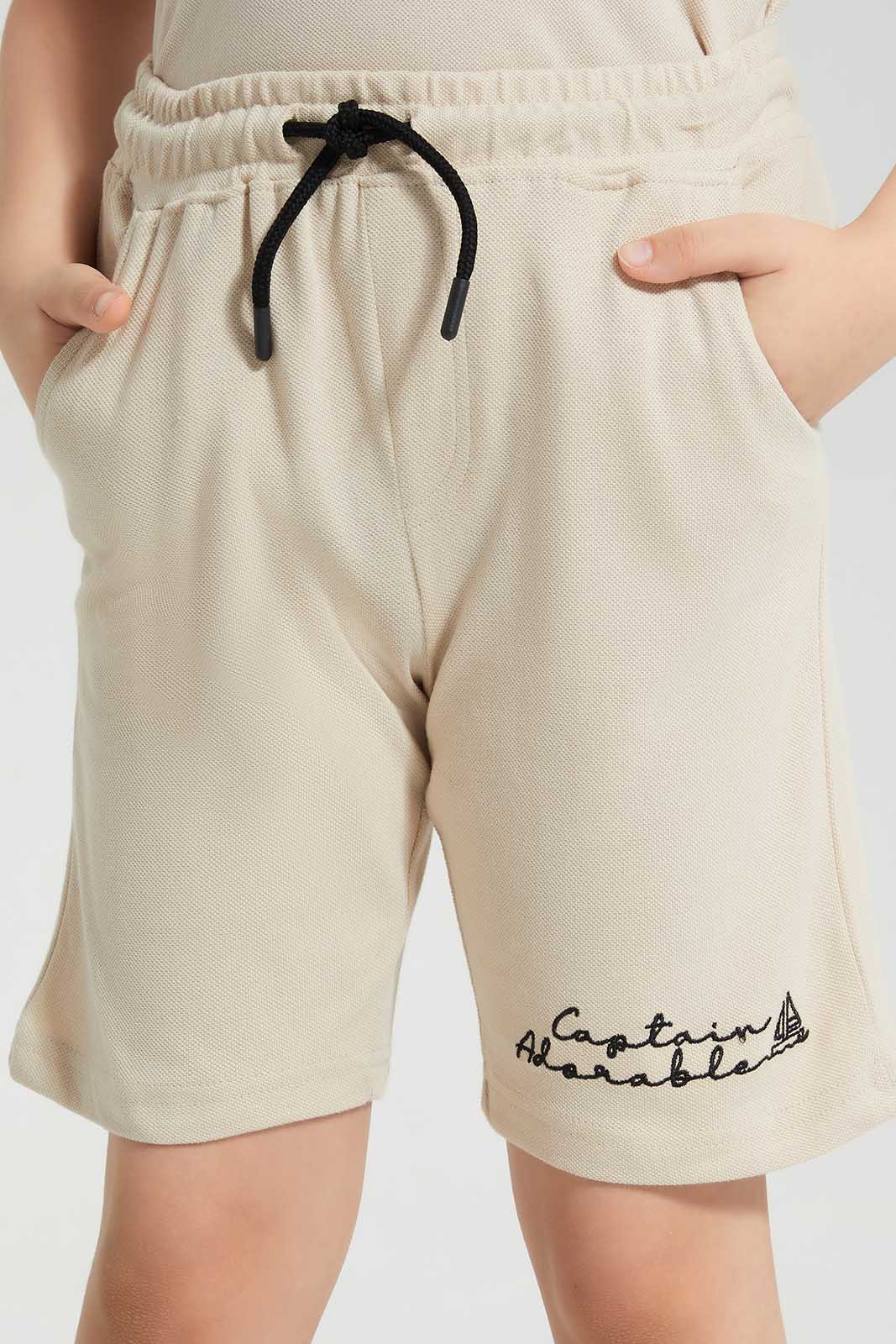 Redtag-Beige-Print-Elasticated-Waist-Shorts-BOY-Shorts,-Category:Shorts,-Colour:Beige,-Deals:New-In,-Filter:Boys-(2-to-8-Yrs),-New-In-BOY,-Non-Sale,-Section:Boys-(0-to-14Yrs),-TBL,-W22O-Boys-2 to 8 Years