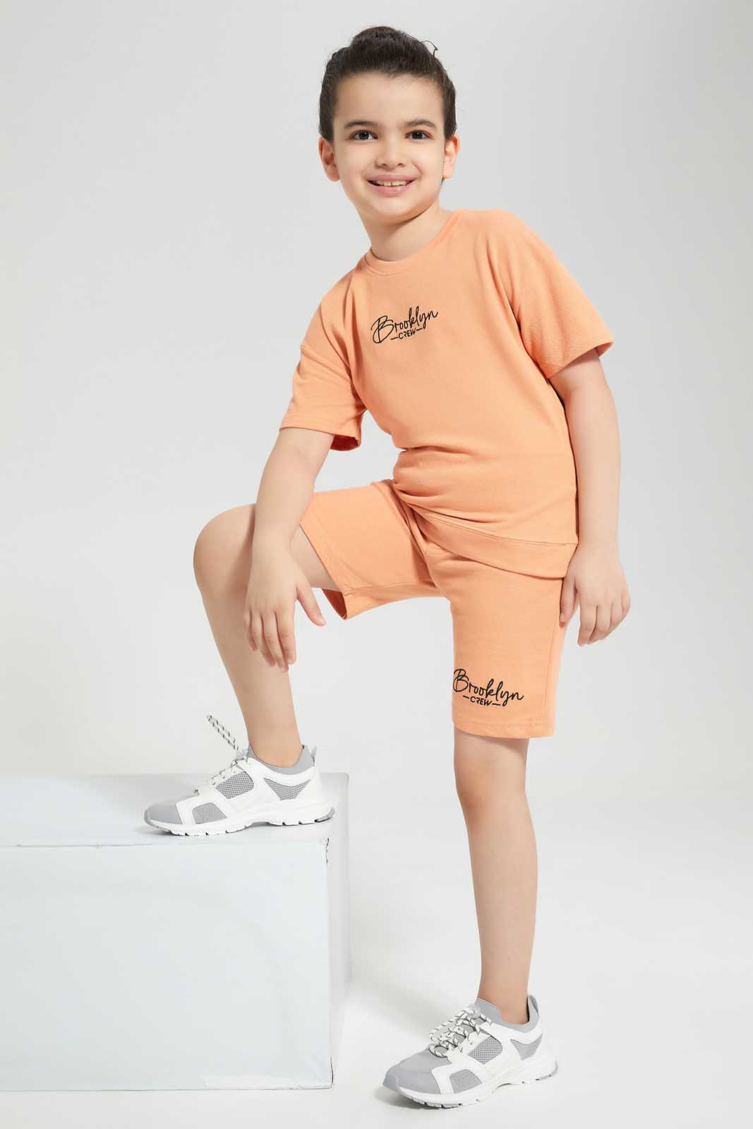 Redtag-Peach-Print-Elasticated-Waist-Shorts-BOY-Shorts,-Category:Shorts,-Colour:Apricot,-Deals:New-In,-Filter:Boys-(2-to-8-Yrs),-New-In-BOY,-Non-Sale,-Section:Boys-(0-to-14Yrs),-TBL,-W22O-Boys-2 to 8 Years