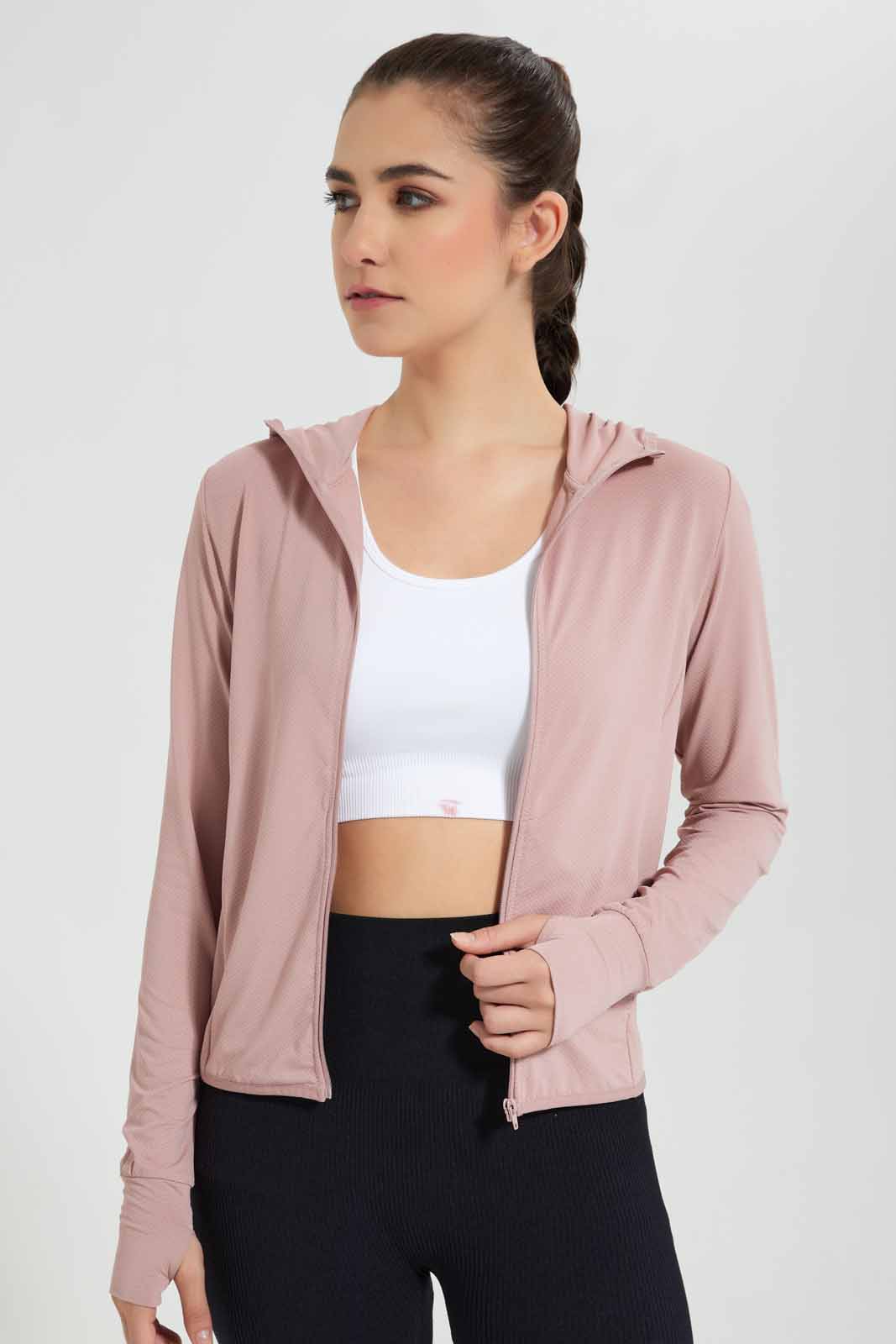 Redtag-Pink-Zip-Through-Sweatshirt-Category:Sweatshirts,-Colour:Apricot,-Deals:New-In,-Filter:Women's-Clothing,-New-In-Women-APL,-Non-Sale,-Section:Women,-W22O,-Women-Sweatshirts-Women's-