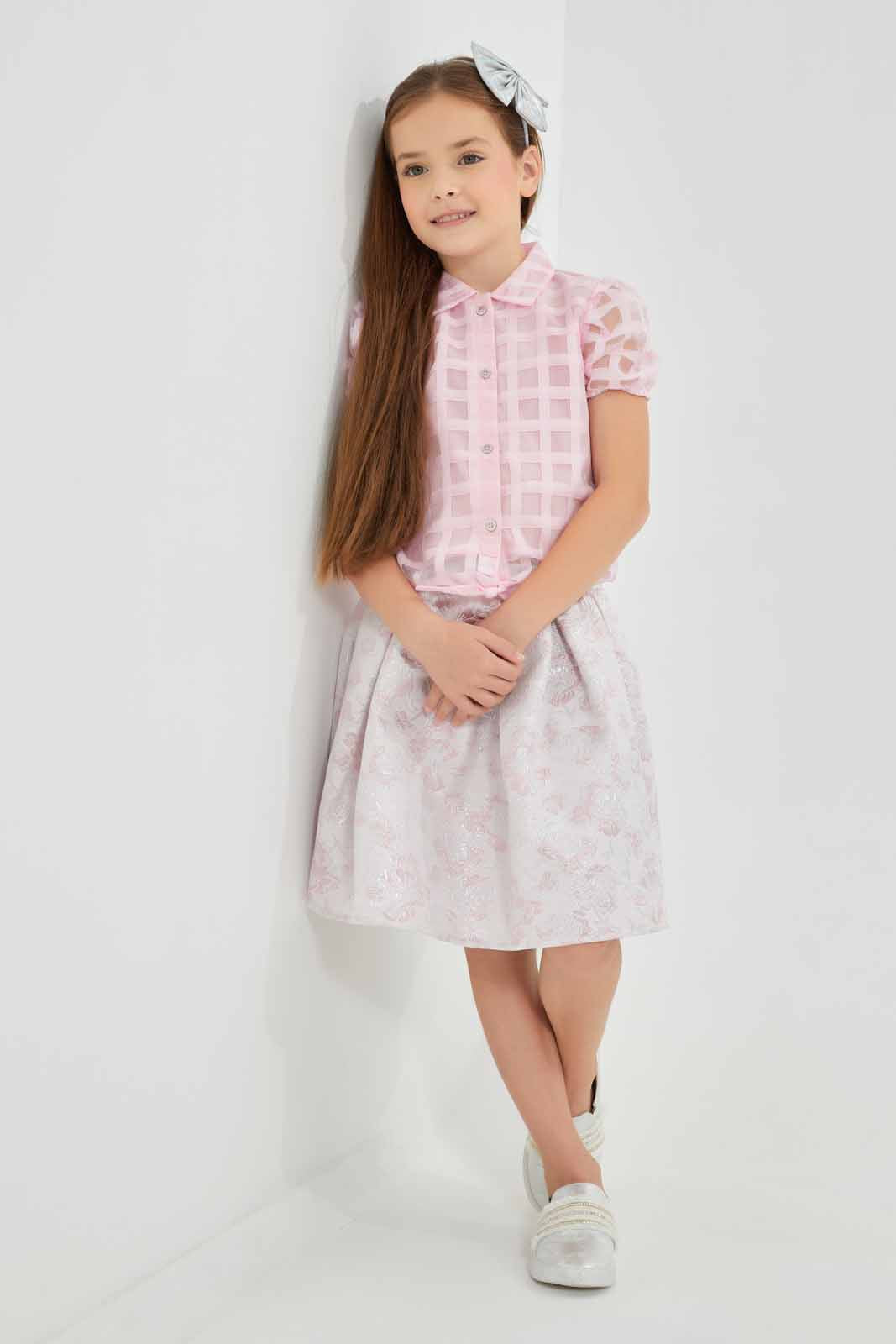 Redtag-Pink-Button-Front-Tie-Blouse-Pink-Category:Blouses,-Colour:Apricot,-Deals:New-In,-EID,-Filter:Girls-(2-to-8-Yrs),-GIR-Blouses,-New-In-GIR-APL,-Non-Sale,-Section:Girls-(0-to-14Yrs),-W22O-Girls-2 to 8 Years