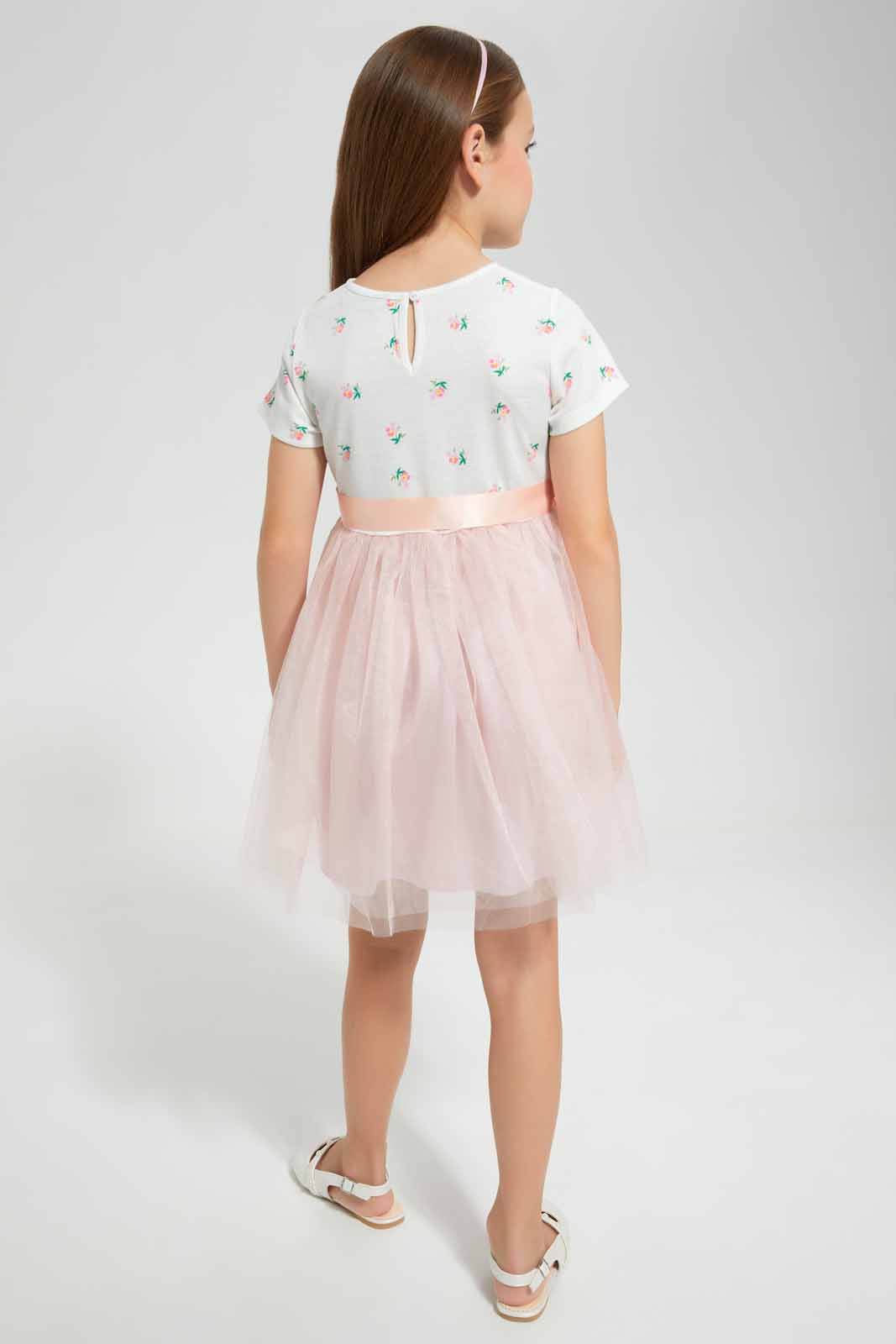Redtag-Pink-Combo-Dress-Knit/Tulle-Category:Dresses,-Colour:Apricot,-Deals:New-In,-EID,-Filter:Girls-(2-to-8-Yrs),-GIR-Dresses,-New-In-GIR-APL,-Non-Sale,-Section:Girls-(0-to-14Yrs),-W22O-Girls-2 to 8 Years