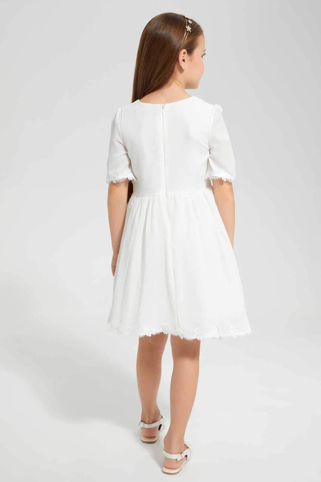 Redtag-White-Lace-Dress-Category:Dresses,-Colour:White,-Deals:New-In,-EID,-Filter:Girls-(2-to-8-Yrs),-GIR-Dresses,-New-In-GIR-APL,-Non-Sale,-Section:Girls-(0-to-14Yrs),-W22O-Girls-2 to 8 Years