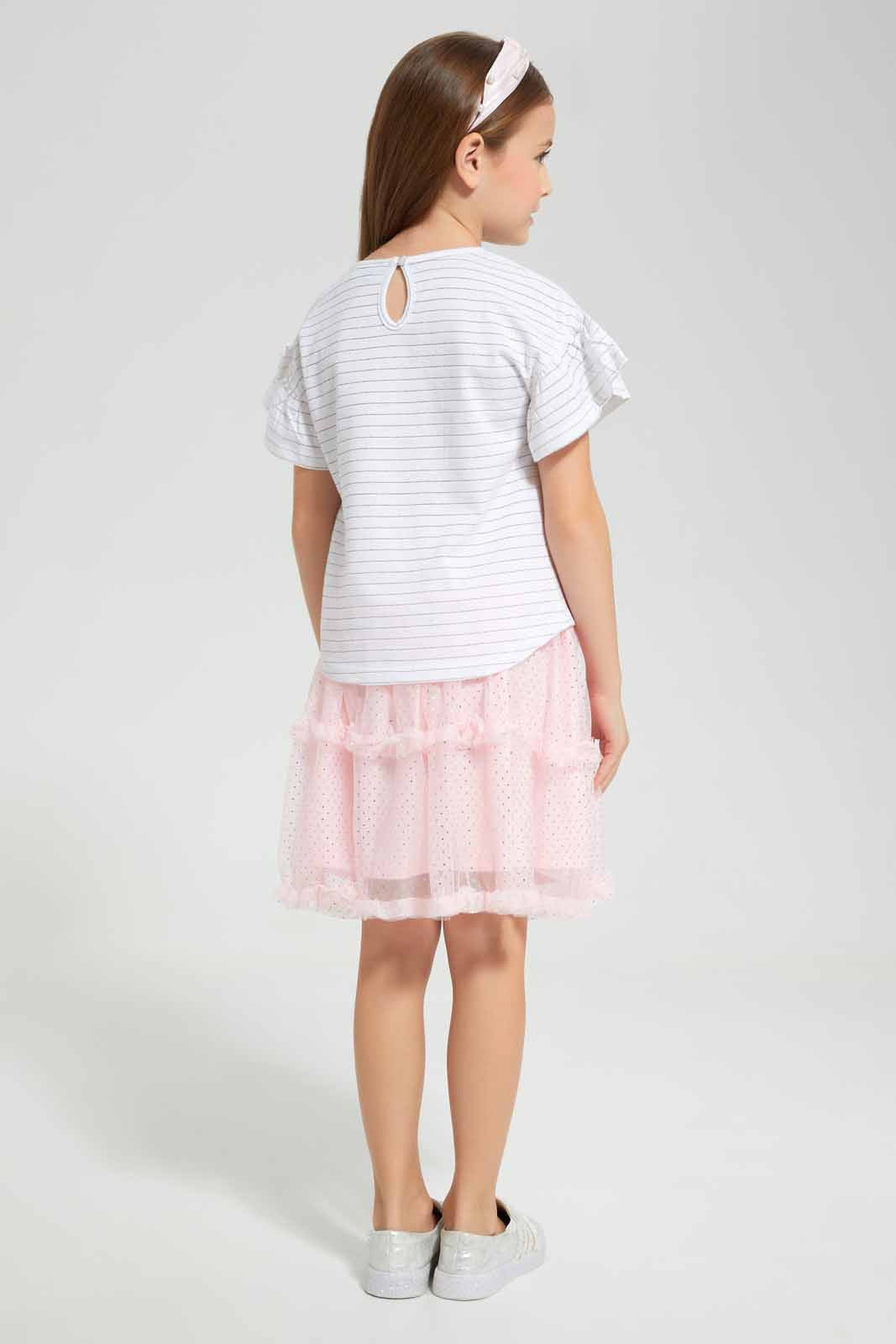 Redtag-White-Applique-Tee-With-Tulle-Skirt-Charcoal-Category:Sets,-Colour:White,-Deals:New-In,-EID,-Filter:Girls-(2-to-8-Yrs),-GIR-Sets,-New-In-GIR-APL,-Non-Sale,-Section:Girls-(0-to-14Yrs),-W22O-Girls-2 to 8 Years