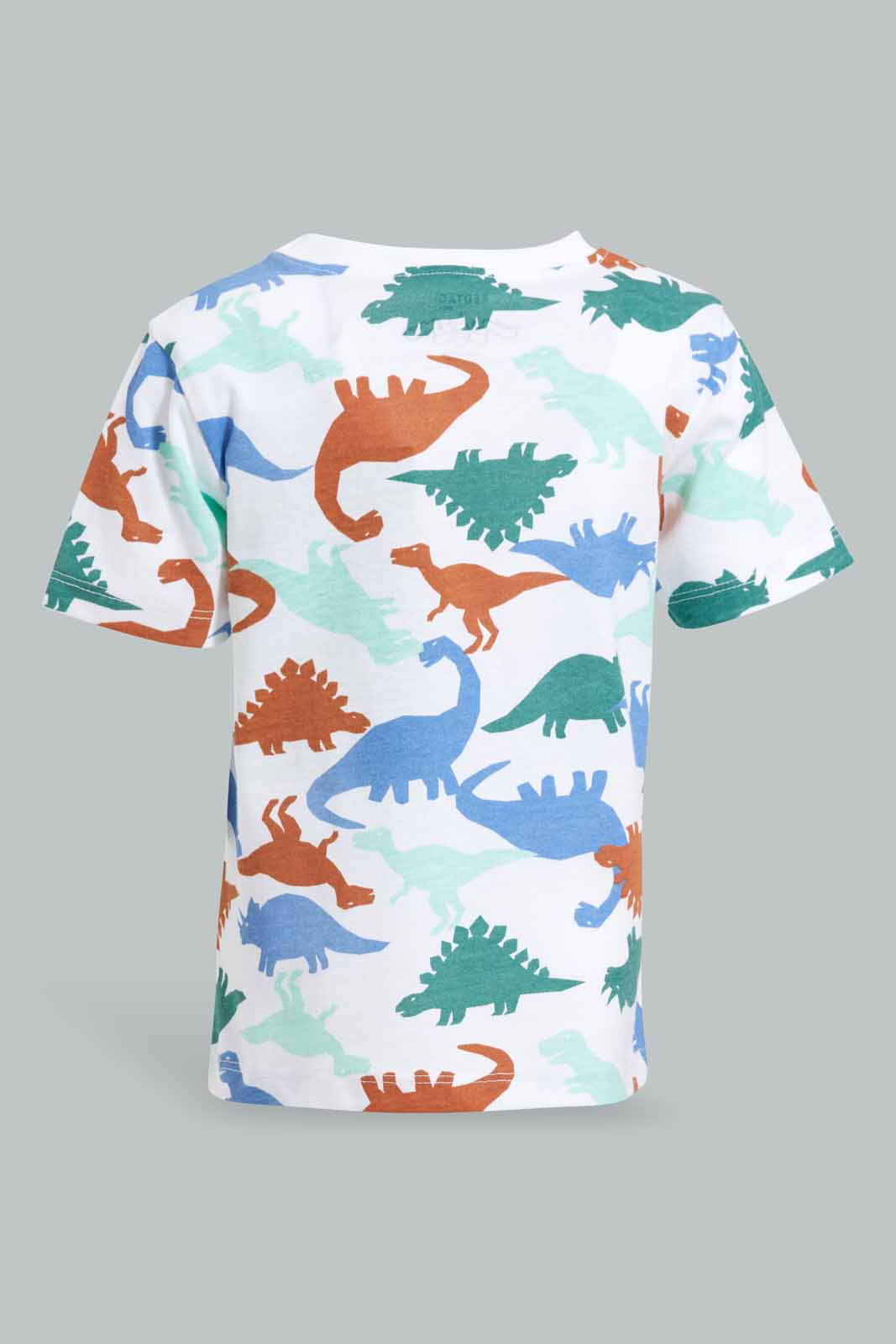 Redtag-White-Printed-Dino-Short-Slv-Tshirt-Category:T-Shirts,-Colour:White,-Deals:New-In,-Filter:Infant-Boys-(3-to-24-Mths),-INB-T-Shirts,-New-In-INB-APL,-Non-Sale,-Section:Boys-(0-to-14Yrs),-TBL,-W22O-Infant-Boys-3 to 24 Months