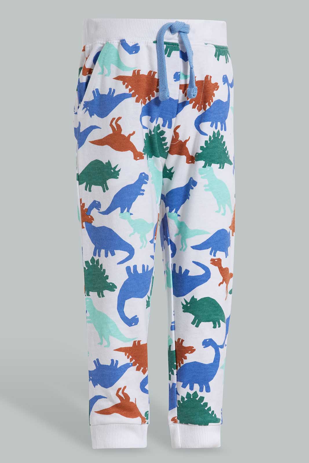 Redtag-White-Dino-Printed-Knit-Jogger-Category:Joggers,-Colour:White,-Deals:New-In,-Filter:Infant-Boys-(3-to-24-Mths),-INB-Joggers,-New-In-INB-APL,-Non-Sale,-Section:Boys-(0-to-14Yrs),-TBL,-W22O-Infant-Boys-3 to 24 Months