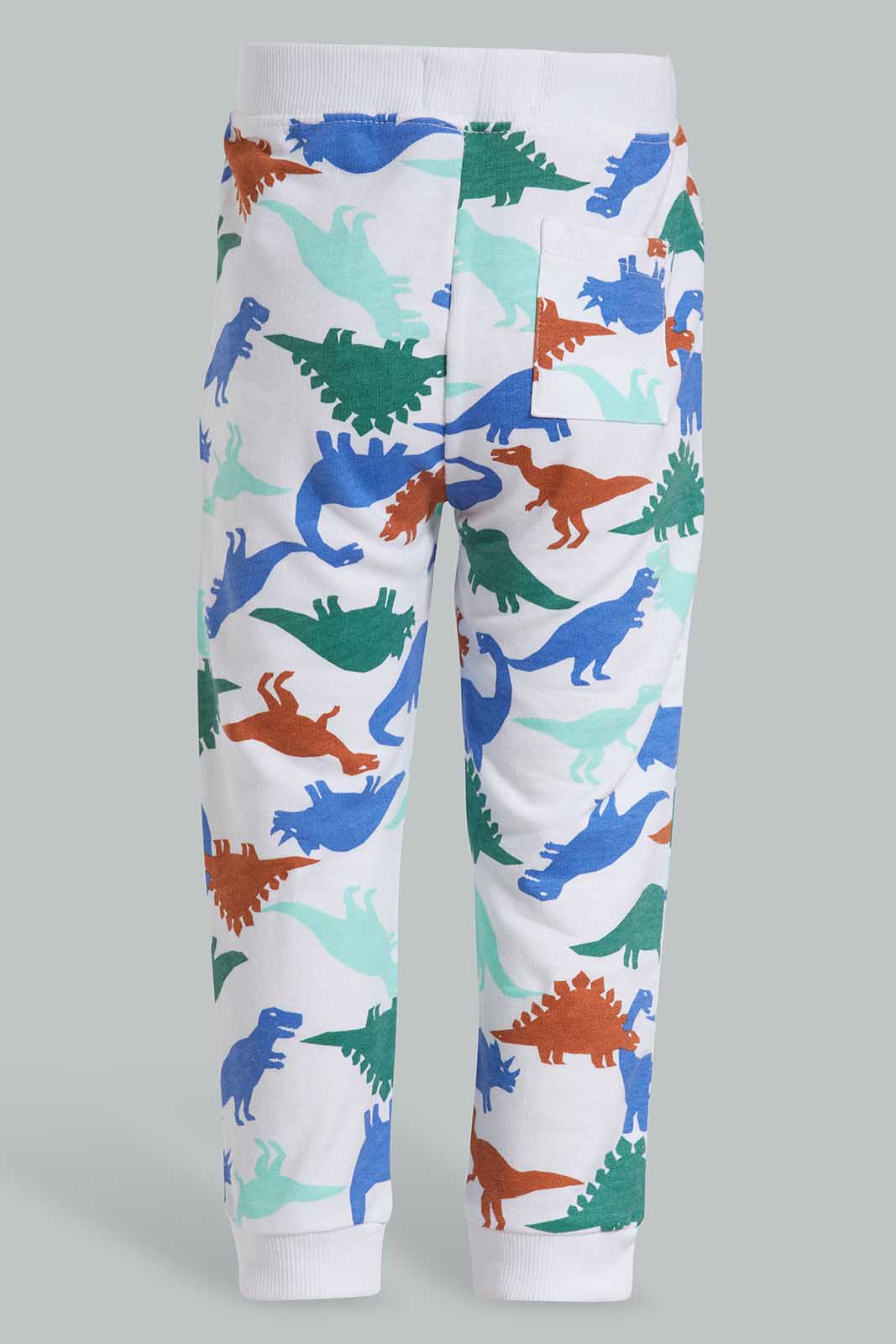 Redtag-White-Dino-Printed-Knit-Jogger-Category:Joggers,-Colour:White,-Deals:New-In,-Filter:Infant-Boys-(3-to-24-Mths),-INB-Joggers,-New-In-INB-APL,-Non-Sale,-Section:Boys-(0-to-14Yrs),-TBL,-W22O-Infant-Boys-3 to 24 Months