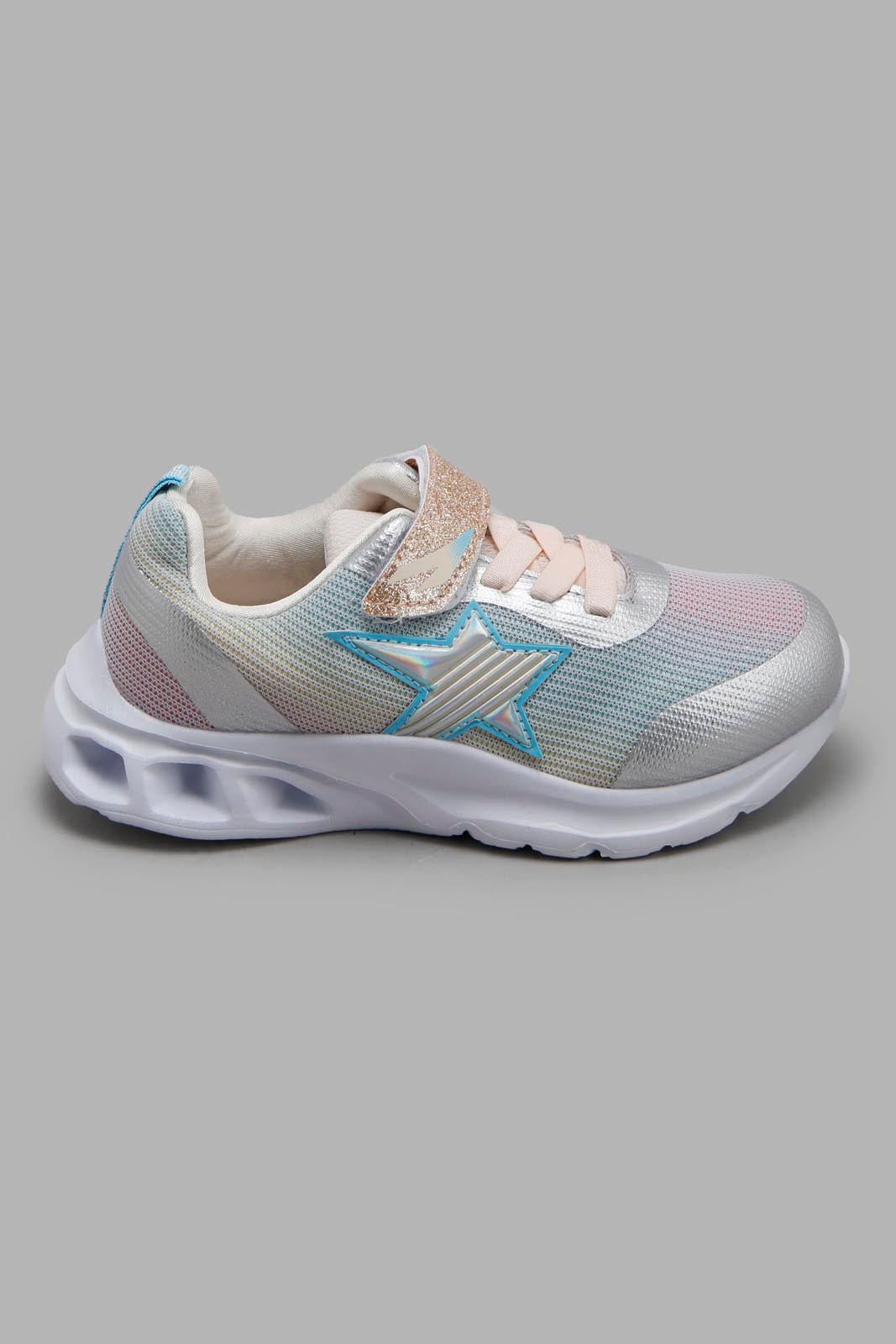 Redtag-Sliver-Star-Trim-Sneakers-Category:Trainers,-Colour:Silver,-Deals:New-In,-Filter:Girls-Footwear-(3-to-5-Yrs),-GIR-Trainers,-New-In-GIR-FOO,-Non-Sale,-Section:Girls-(0-to-14Yrs),-W22A-Girls-3 to 5 Years