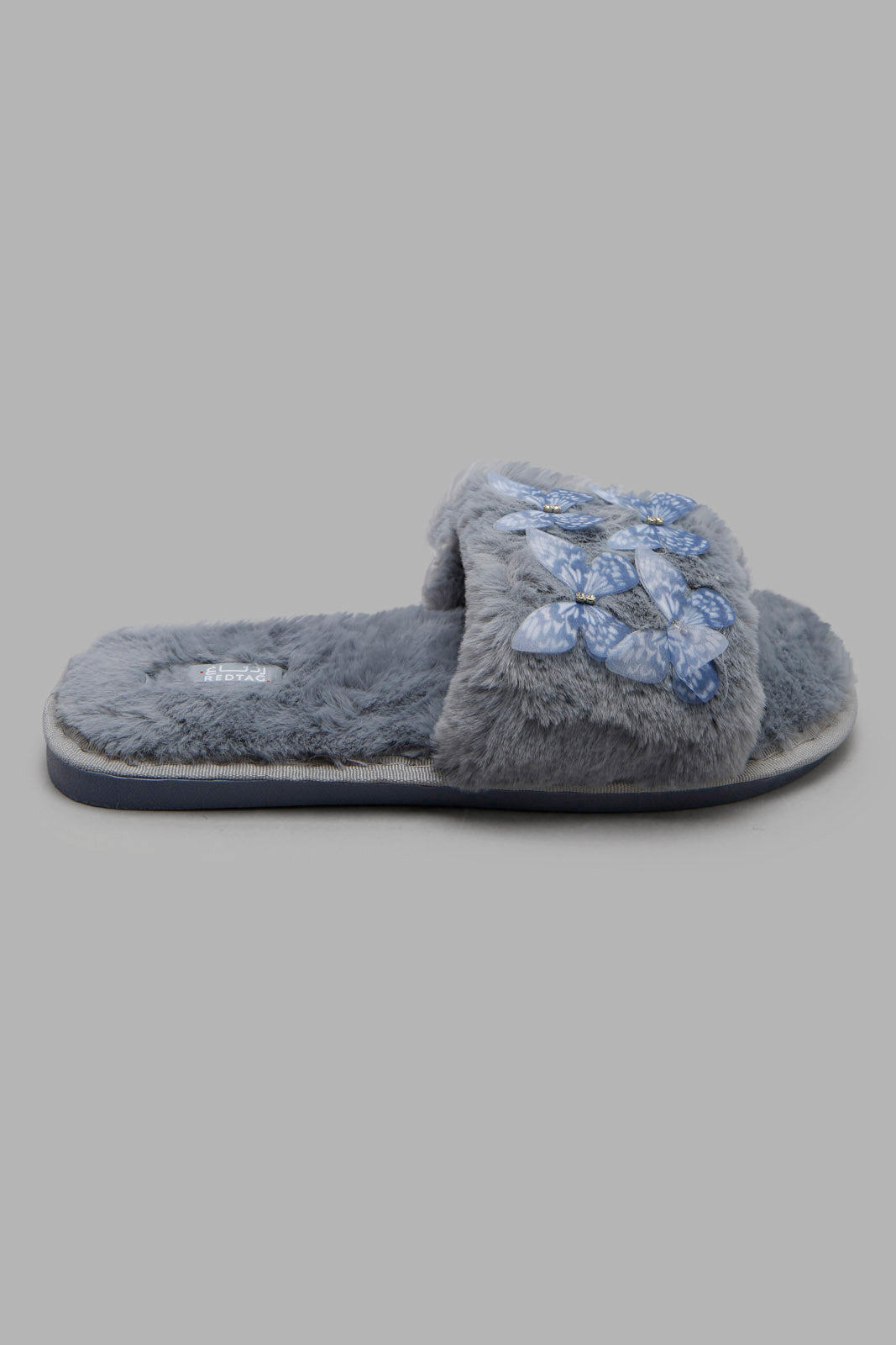Redtag-Grey-Bytterfly-Trim-Slipper-Category:Slippers,-CHR,-Colour:Grey,-Deals:New-In,-Filter:Women's-Footwear,-New-In-Women-FOO,-Non-Sale,-Section:Women,-W22A,-Women-Slippers-Women's-