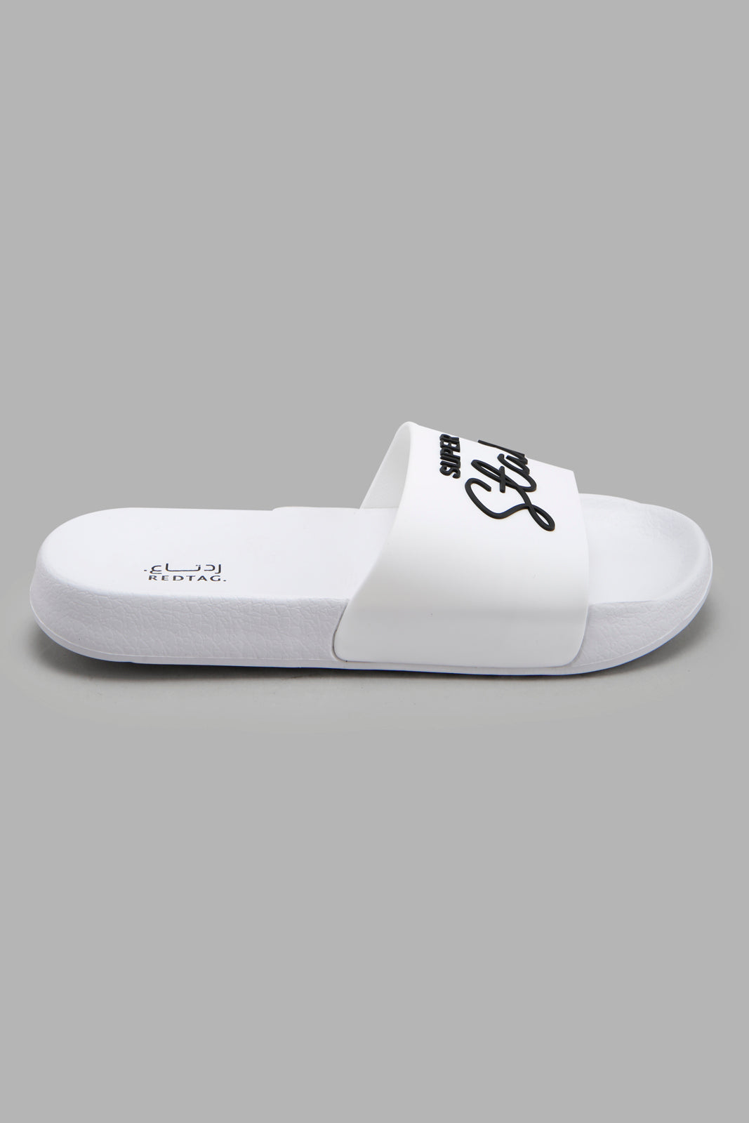 Redtag-White-Slogan-Slide-Category:Flip-Flops,-Colour:White,-Deals:New-In,-Filter:Women's-Footwear,-New-In-Women-FOO,-Non-Sale,-Section:Women,-W22A,-Women-Flip-Flops-Women's-