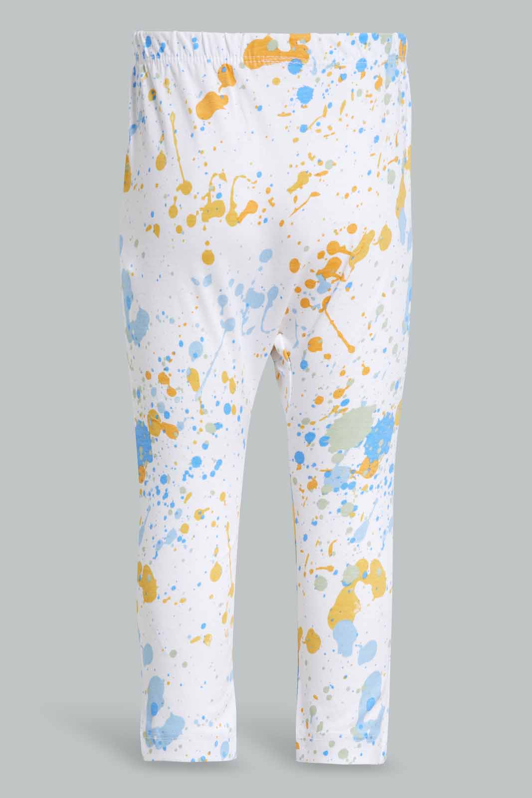 Redtag-Mustard-Blue-And-White-Splater-Leggings-(3-Pack)-Category:Joggers,-Colour:Mustard,-Deals:New-In,-Filter:Infant-Boys-(3-to-24-Mths),-INB-Joggers,-New-In-INB-APL,-Non-Sale,-Section:Boys-(0-to-14Yrs),-W22O-Infant-Boys-3 to 24 Months