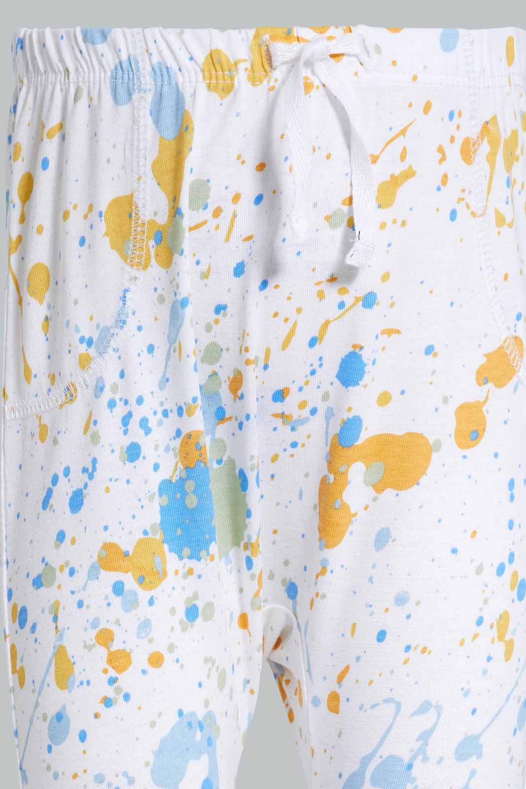 Redtag-Mustard-Blue-And-White-Splater-Leggings-(3-Pack)-Category:Joggers,-Colour:Mustard,-Deals:New-In,-Filter:Infant-Boys-(3-to-24-Mths),-INB-Joggers,-New-In-INB-APL,-Non-Sale,-Section:Boys-(0-to-14Yrs),-W22O-Infant-Boys-3 to 24 Months