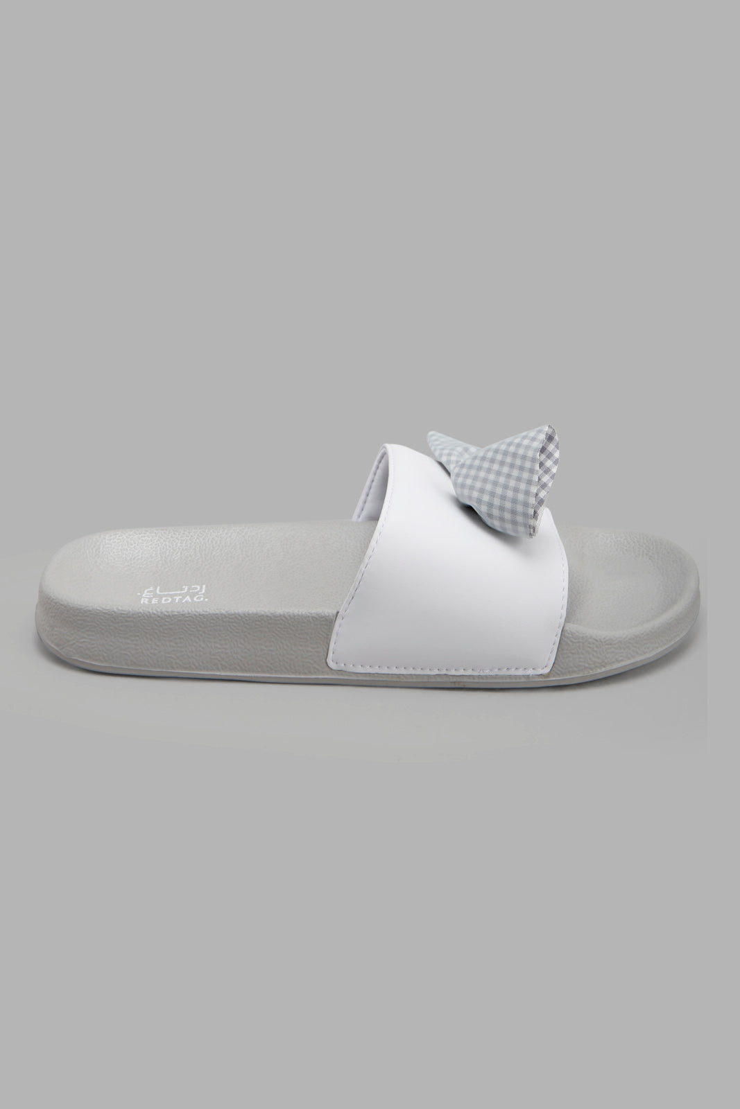Redtag-Grey-Bow-Trim-Slide-Category:Flip-Flops,-Colour:Grey,-Deals:New-In,-Filter:Women's-Footwear,-New-In-Women-FOO,-Non-Sale,-Section:Women,-W22A,-Women-Flip-Flops-Women's-