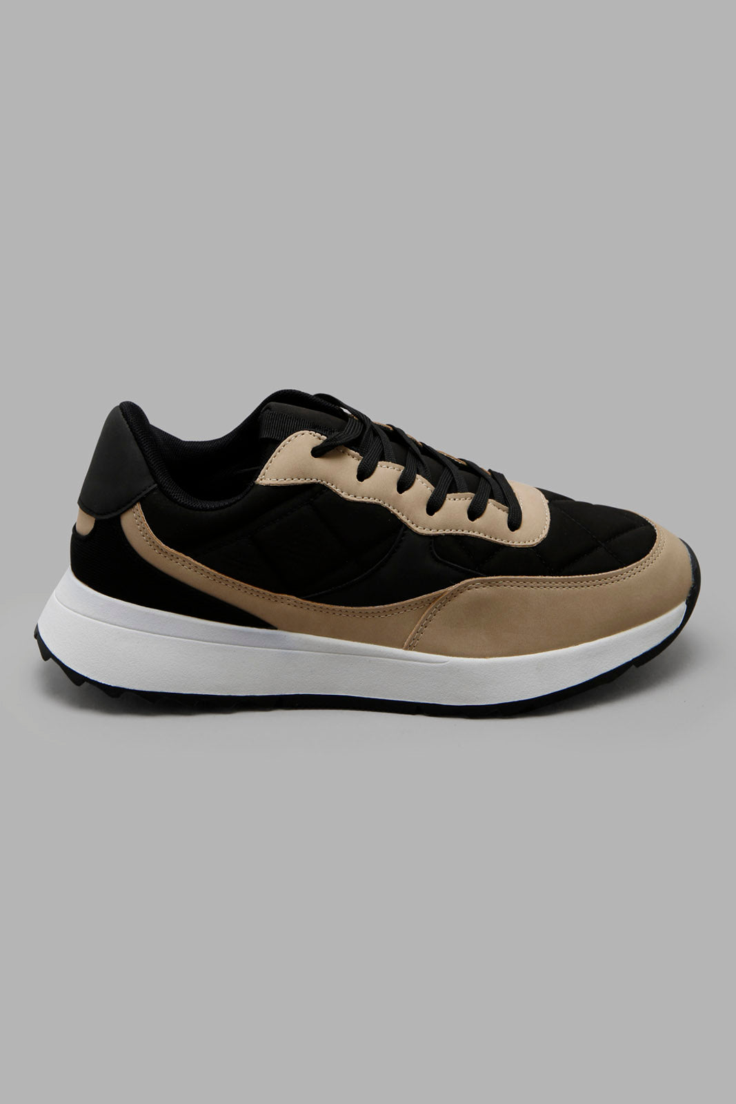 Redtag-Black-Quilt-Lace-Up-Sneaker-Category:Trainers,-Colour:Black,-Deals:New-In,-Filter:Women's-Footwear,-New-In-Women-FOO,-Non-Sale,-Section:Women,-W22A,-Women-Trainers-Women's-