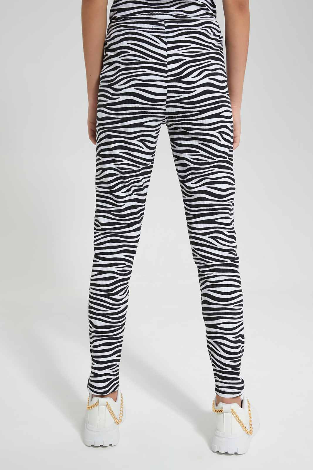 Redtag-Assorted-White/Black-Zebra-Print-Rib-Legging-Category:Leggings,-Colour:Assorted,-Deals:New-In,-Filter:Senior-Girls-(9-to-14-Yrs),-GSR-Leggings,-New-In-GSR-APL,-Non-Sale,-Section:Girls-(0-to-14Yrs),-TBL,-W22O-Senior-Girls-9 to 14 Years