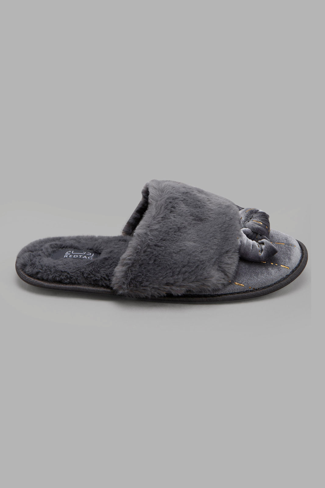 Redtag-Grey-Bow-Trim-Slipper-Category:Slippers,-Colour:Grey,-Deals:New-In,-Filter:Women's-Footwear,-New-In-Women-FOO,-Non-Sale,-Section:Women,-W22A,-Women-Slippers-Women's-